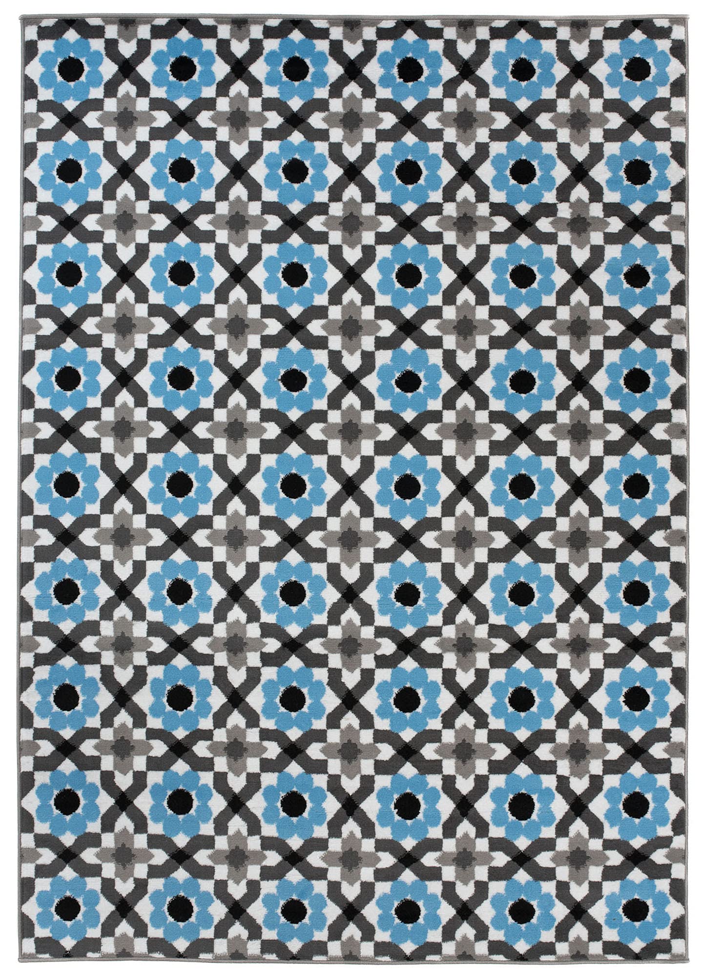 Tapiso Maya dywan z krótkim włosiem, do salonu, nowoczesny, niebieski, szary, biały, czarny, mozaika kwiatowa, geometryczna do sypialni, jadalni, Ökotex 200 x 300 cm