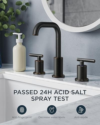 Miniatura 2 de FORIOUS Grifos de baño de 3 agujeros, grifo de baño de bronce aceitado de 8 pulgadas, grifo para fregadero de baño con drenaje emergente, grifo de