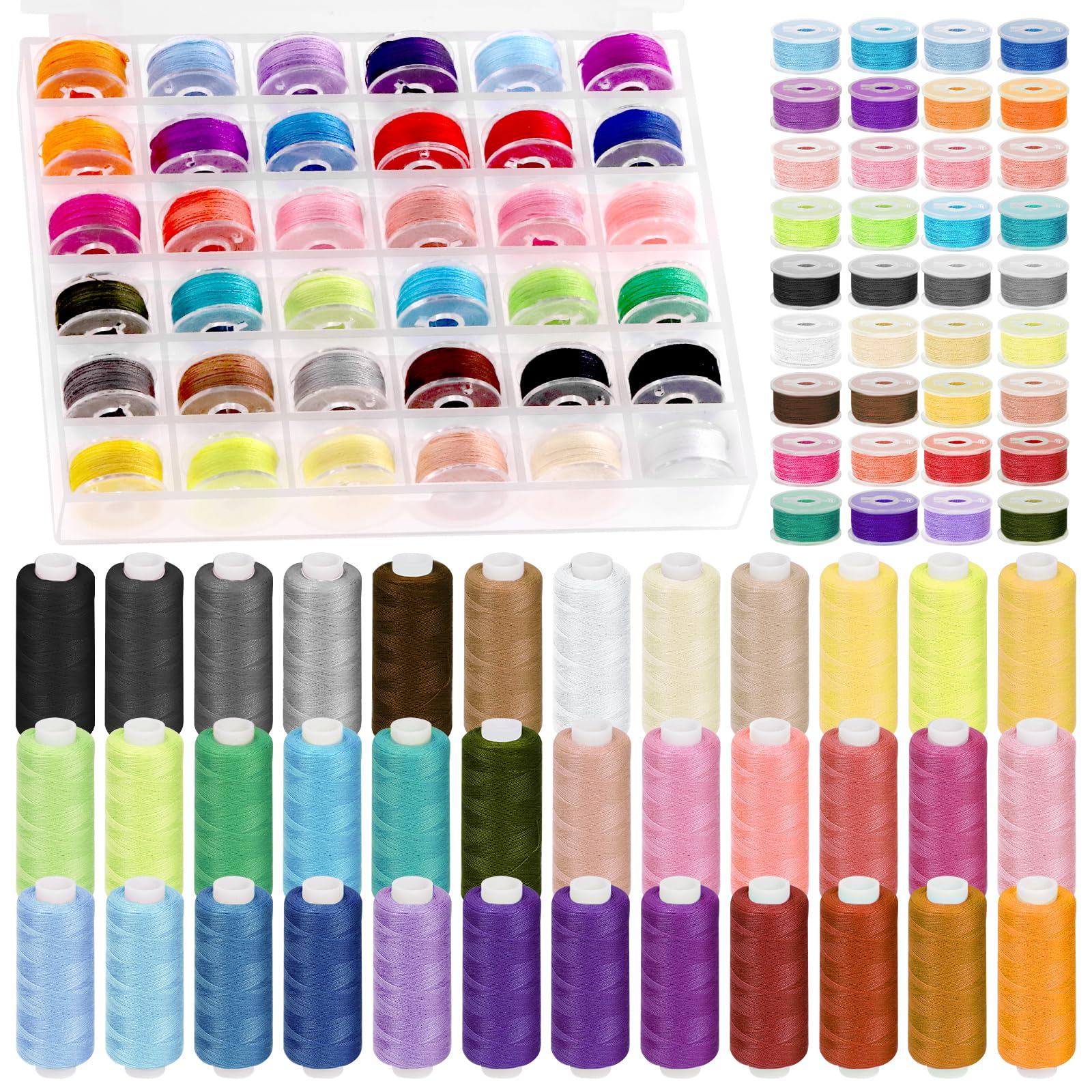 Swpeet 72Pcs 36 Colors Bobbins Sewing Threads Kit