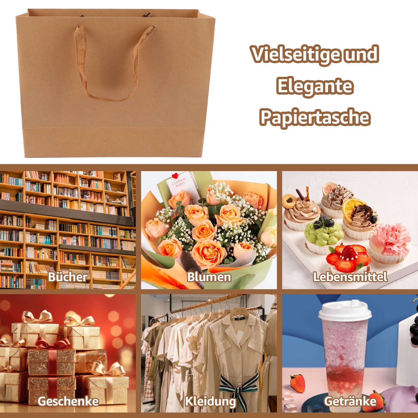 JJQHYC Sacchetti Regalo Borsa Con Manico Borsa In Carta Kraft Piccola Per Compleanno Con Elegante Decorazione In Lamina D'oro (18 PZ - copertina