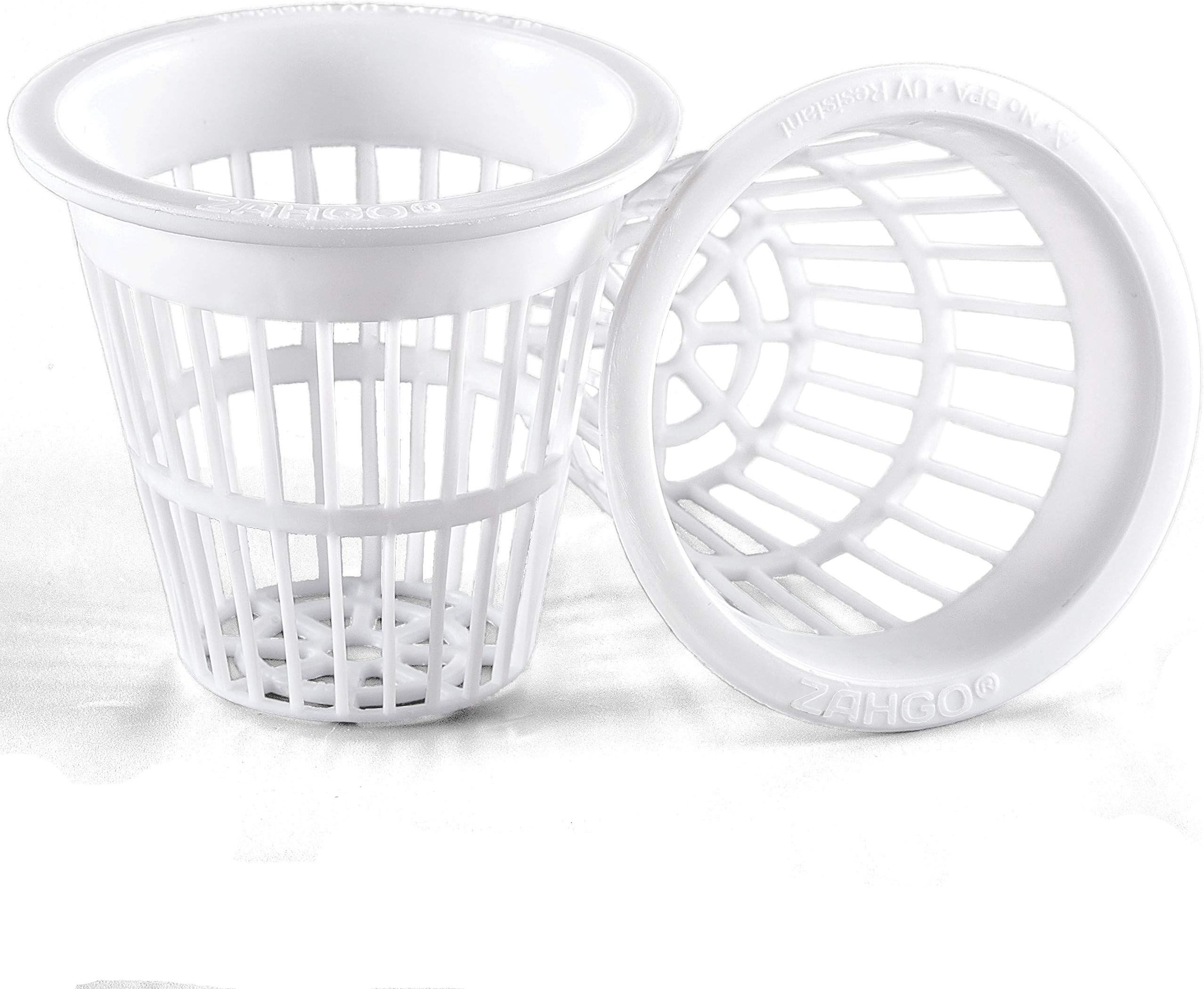 ZAHGO NP2 - 2 inch Net Pots Cups - Heavy Duty NO Pull Thru Rim Design - Orchids • Aquaponics • Hydroponics Slotted Mesh (600 White)
