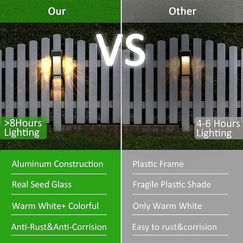 Miniatura 5 de Luces solares para exteriores, luces de valla de vidrio sembrado de metal, luces de pared impermeables de encendido/apagado automático, luces