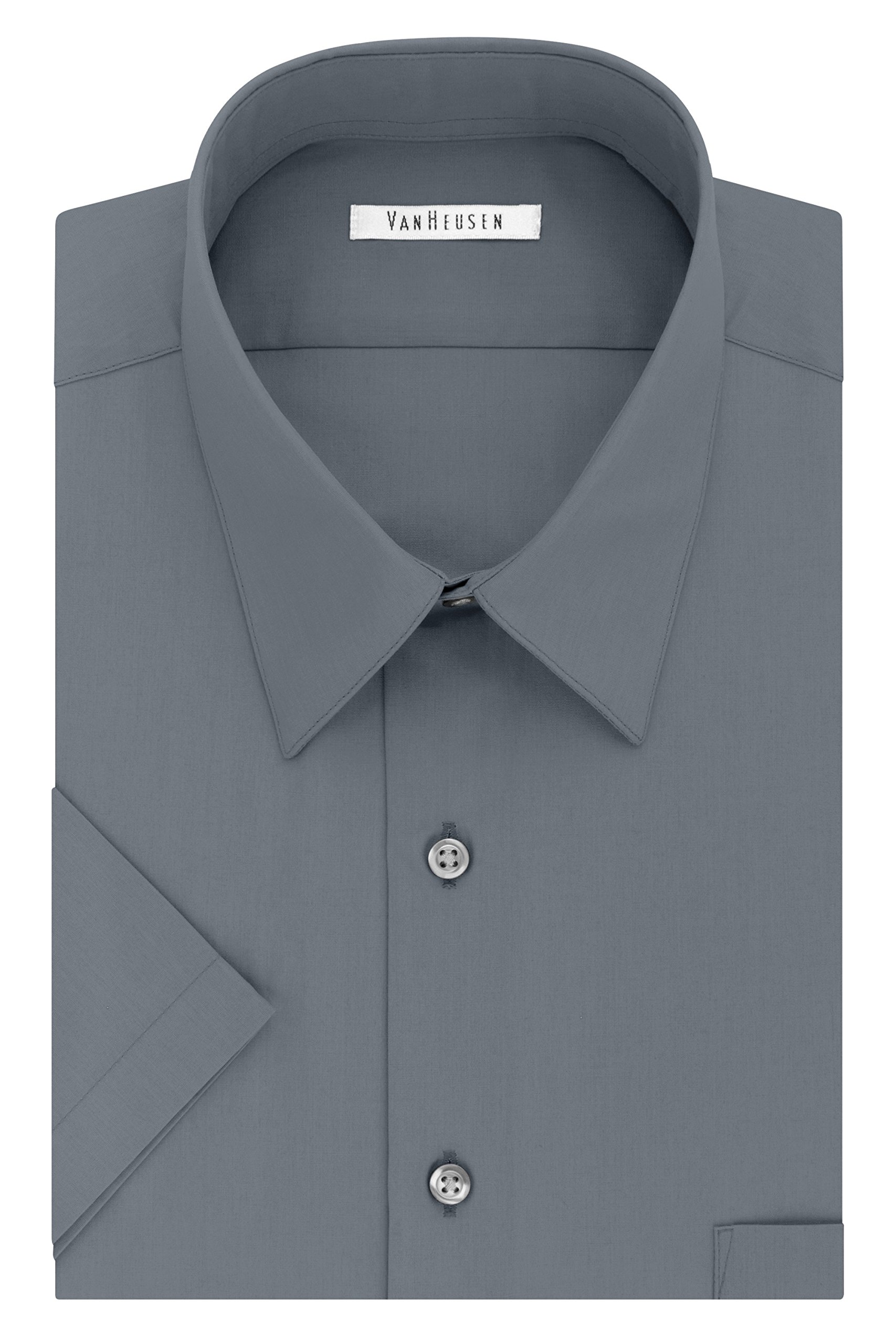 Van HeusenMen's Short Sleeve Poplin Solid Dress Shirt