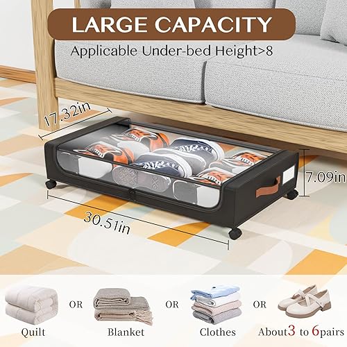 Miniatura 3 de Almacenamiento debajo de la cama con ruedas, contenedores de almacenamiento debajo de la cama con tapa transparente y asas, cajones de