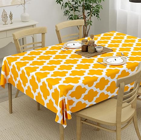 HOMEMONDE 4 Seater Table Cloth, 40 x 60 Inches Cotton Table Cover for Decorations, Yellow Quatrefoil, ( 101 x 152 CM ) Pack of 1 ,Rectangular