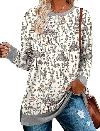 BETTE BOUTIK Women's Drop Long Sleeve Sweatshirts Casual Crewneck Tunic Tops Sweartshirts With Side Slits S-3XL