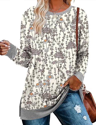 BETTE BOUTIK Women's Drop Long Sleeve Sweatshirts Casual Crewneck Tunic Tops Sweartshirts With Side Slits S-3XL