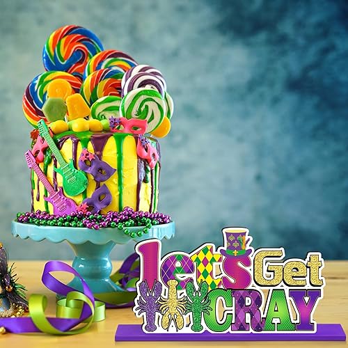 Miniatura 5 de Geelin 6 piezas de decoraciones de Mardi Gras, centros de mesa de Mardi Gras para mesas, máscara de gnomo, cangrejo de río, letreros de madera,