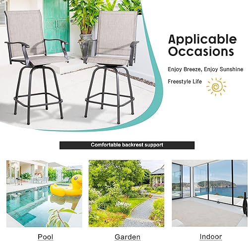 Miniatura 7 de Vongrasig 4 sillas de bar giratorias para patio, todo tipo de clima, sillas de bar giratorias altas de tela mental, juego de bistró de parte