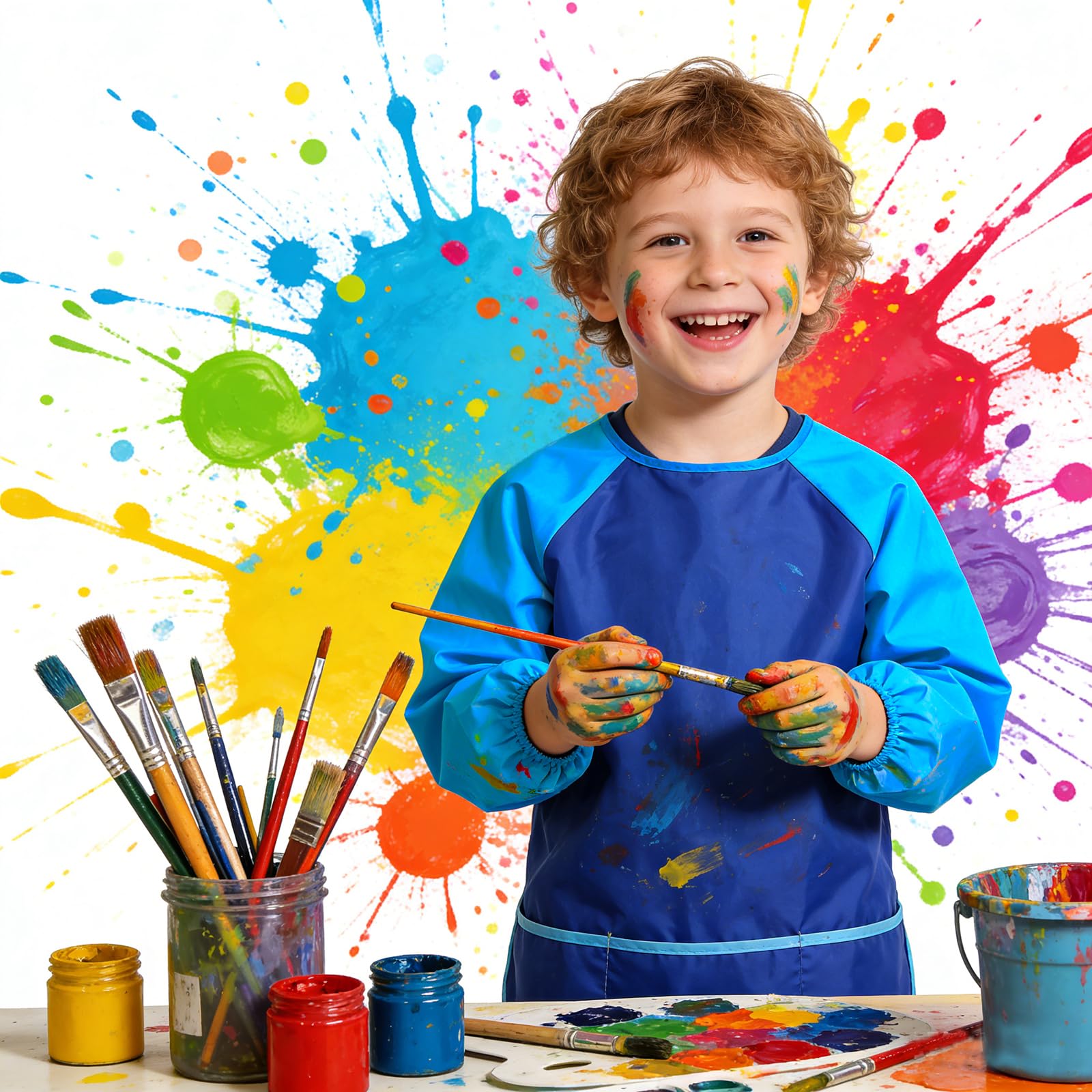Kinder-Kittel mit langen Ärmeln, 3 geräumige Taschen, für Künstler und Kinder, für Kinder im Alter von 3–8 Jahren, Kochen, Malen, Basteln