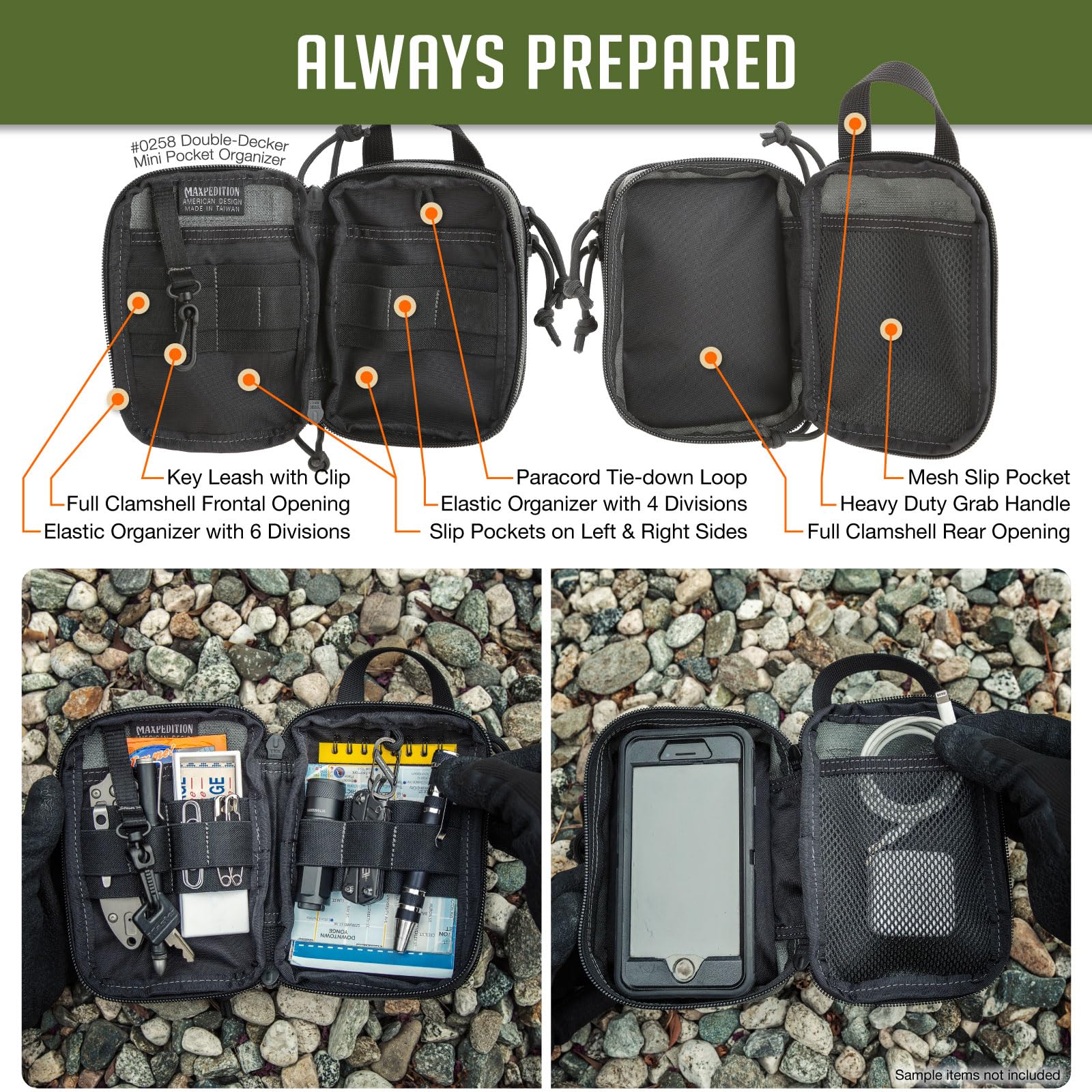 MAXPEDITION Double-Decker Mini Pocket Organizer (4” x 2.5” x 6”) EDC Pouch, Tactical Tool Pouch for Organization, Molle Accessories for Everyday Carry (Wolf Gray) 0258W