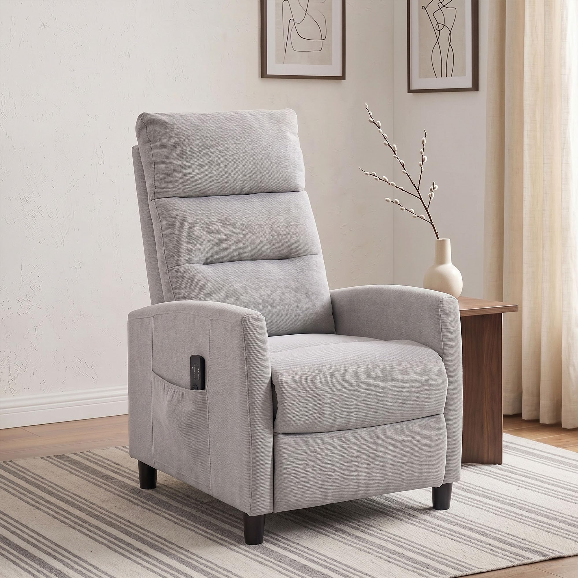 HOMCOM Sillón de Masaje Reclinable 160° Reposapiés 66x91x108 cm Gris Claro | Sillón Relax Reclinable, Mando a Distancia, 2 Zonas de Masaje, Respaldo Alto, Asiento Muelles, Bolsillos, Tapizado Chenilla