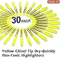 Vista 2 de Shuttle Art - Resaltadores amarillos, paquete de 30 resaltadores de colores brillantes, punta de cincel de secado rápido, marcadores no tóxicos