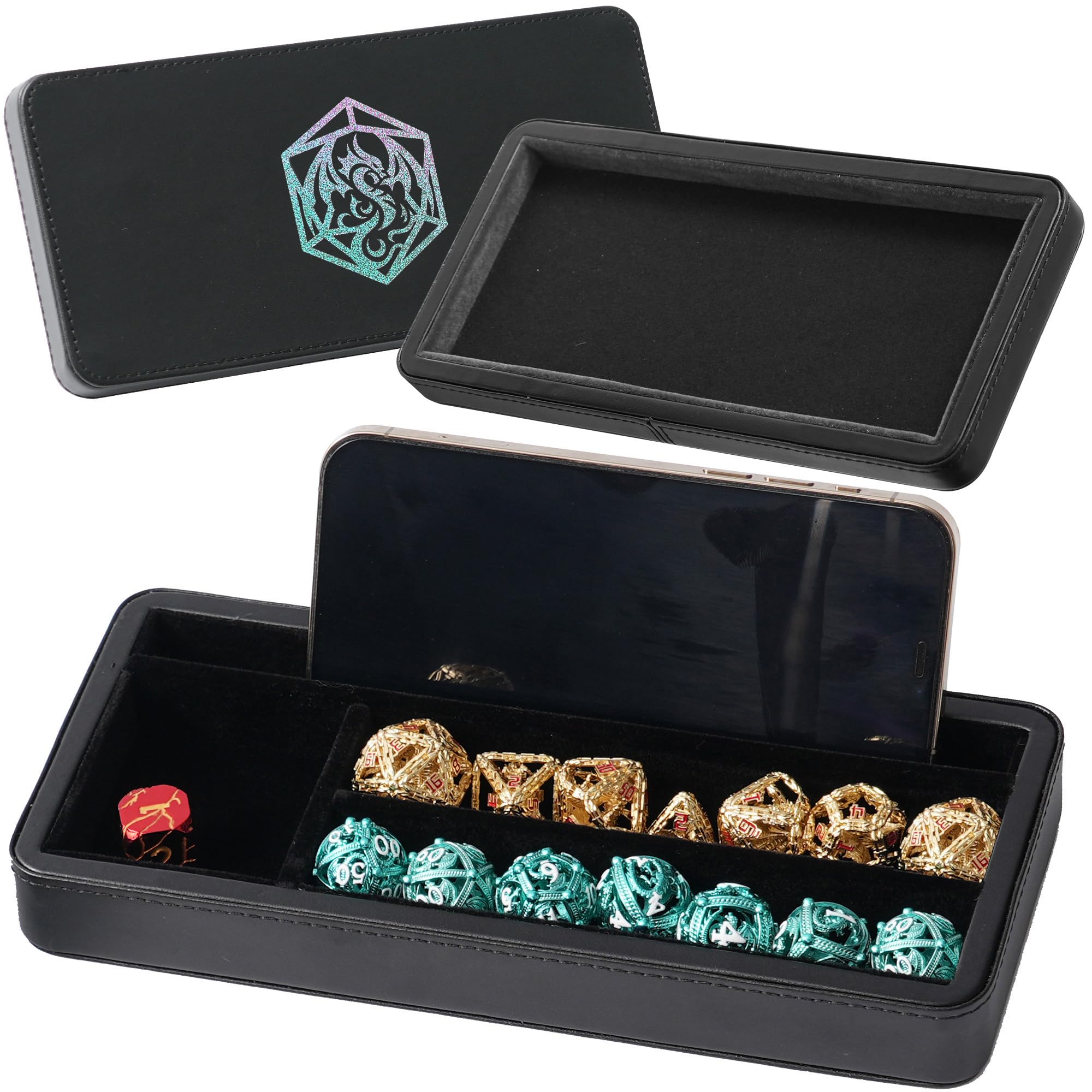 Soar Forge Sanctum Dice Box - Premium Case & Dice Tray for DND - Phone/Pen Slot, Magnetic Lid and Storage for your Sets, Mini's and More - Felt-Lined