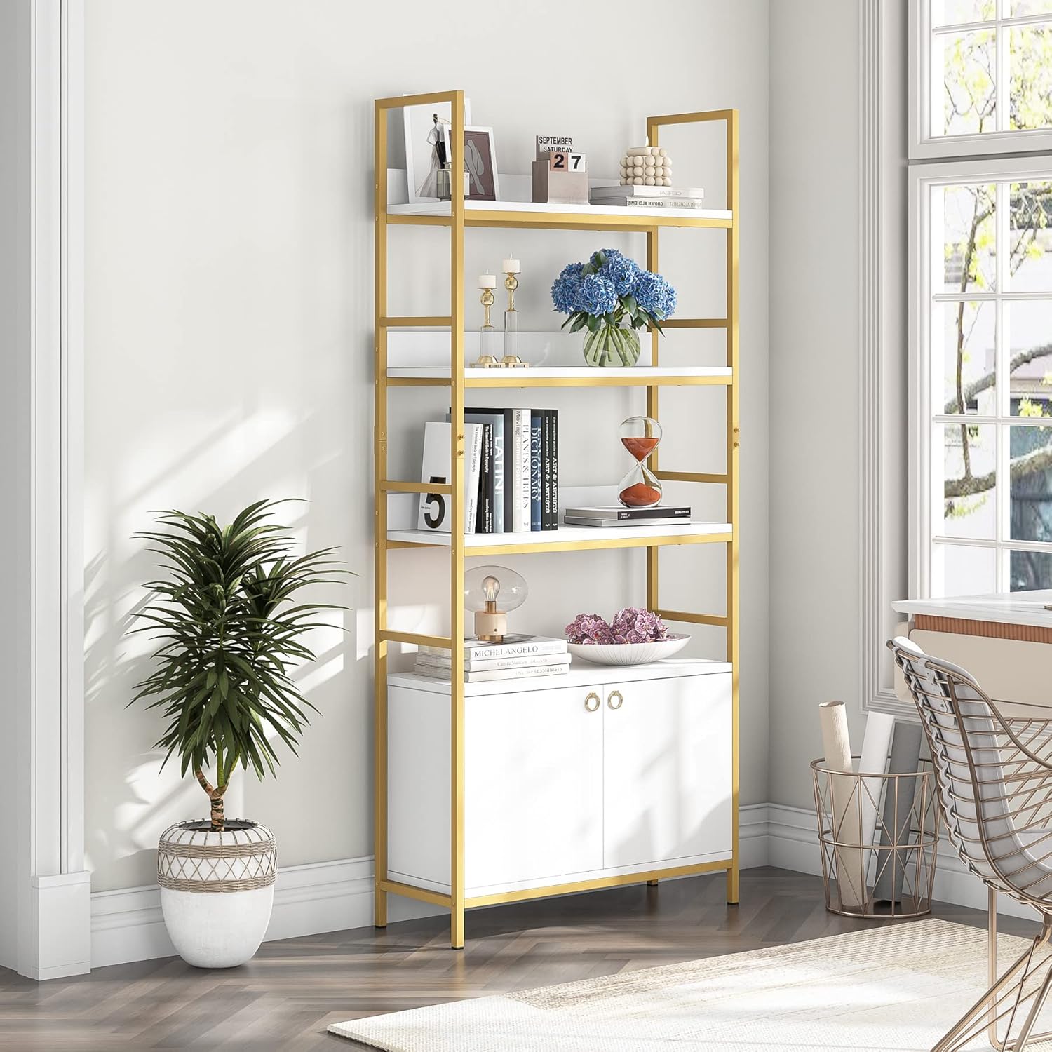 Buy Tribesigns Gold Bookcase, 4Tier White Etagere Standard Bookshelf