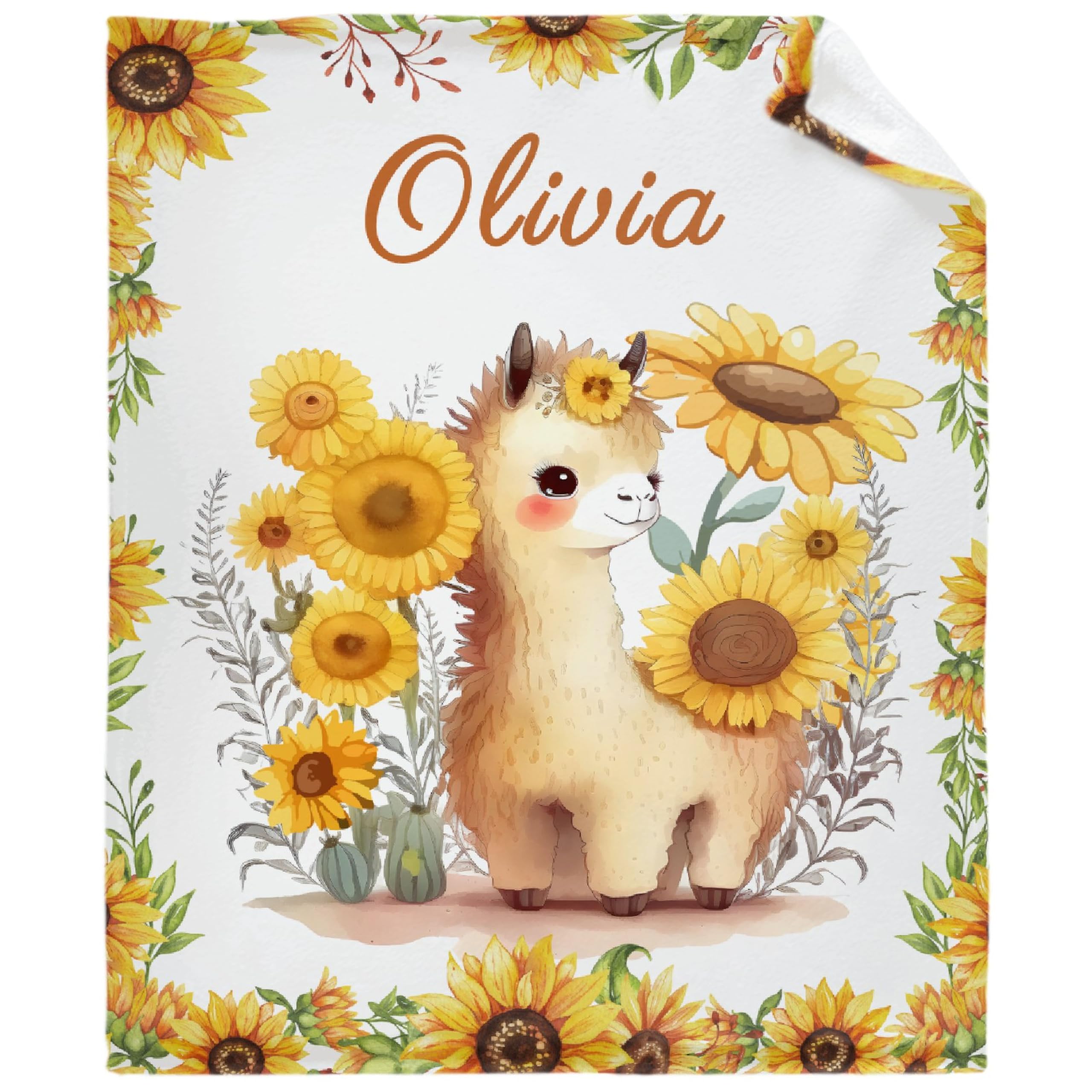 Custom Sunflower Llama Blankets Custom Baby Blanket for Girls Boy