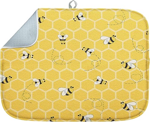 Sanwarm Tapete absorbente para secar platos, almohadilla de microfibra de abeja amarilla para encimera de cocina, decoración de barra de café,