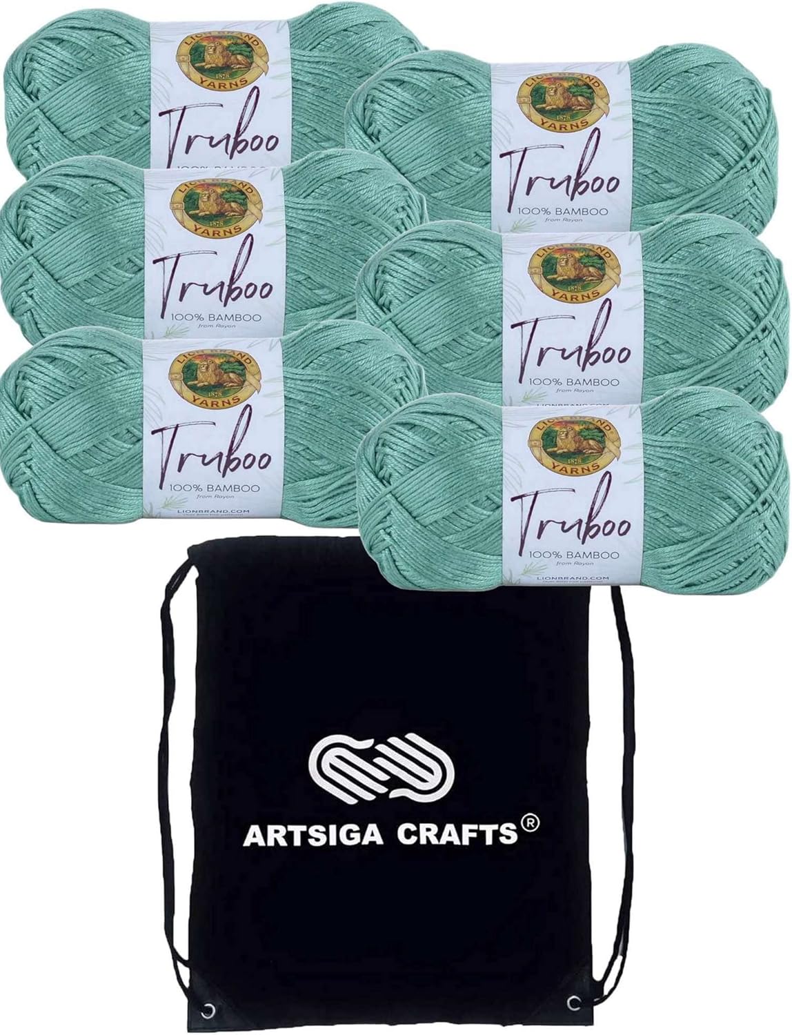 Lion Brand Truboo Seafoam 837-108 (6-Skeins - Same Dye Lot) DK Light Worsted #3 Rayon Yarn for Crocheting and Knitting with Project Bag