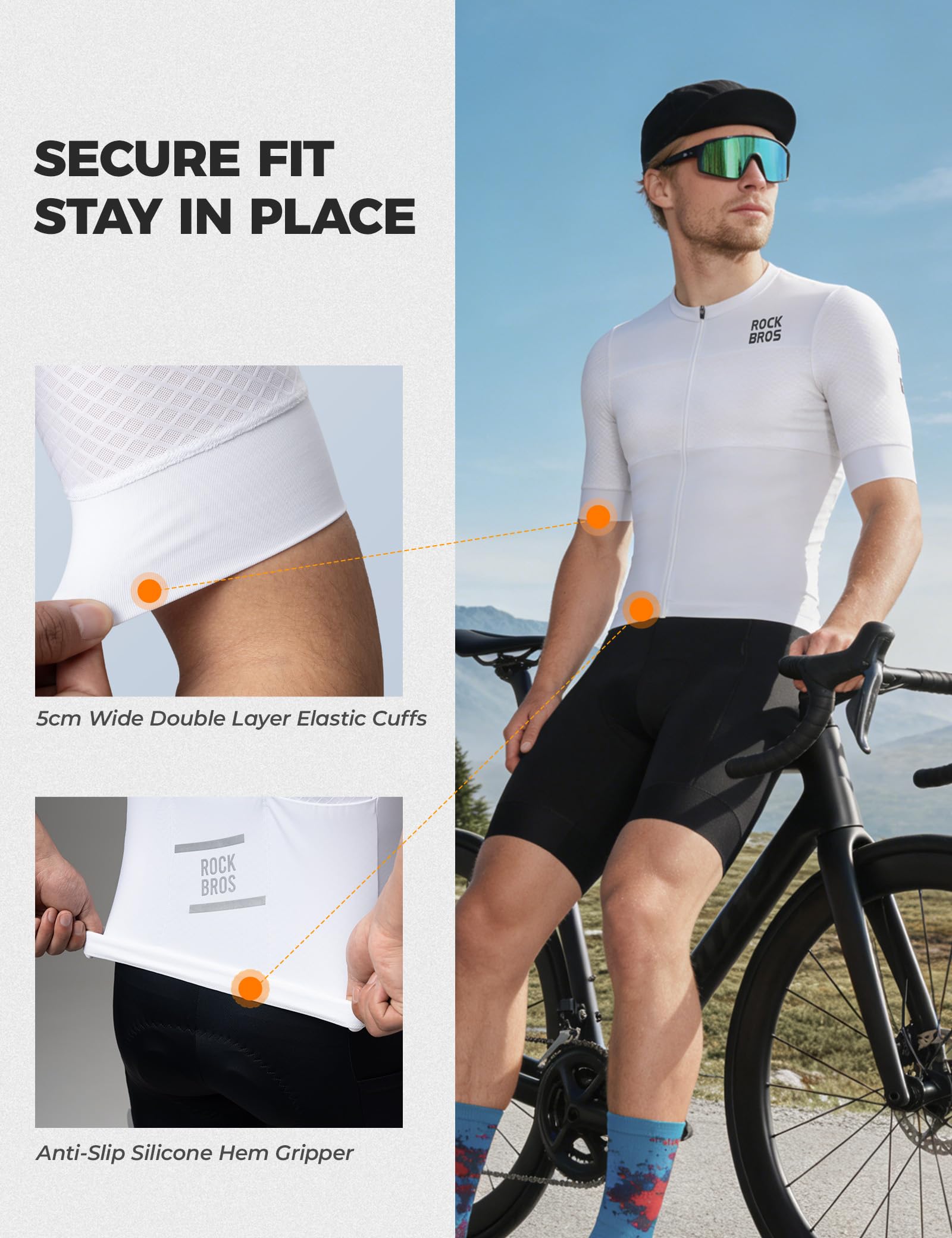 ROCKBROS Maglia da Ciclismo Uomo Estiva, Magliette Bici con Maniche Corte Traspirante e Asciugatura Rapida, Leggero e Elastico, con 3 Tasche Posteriori, Top Abbigliamento per MTB Bici