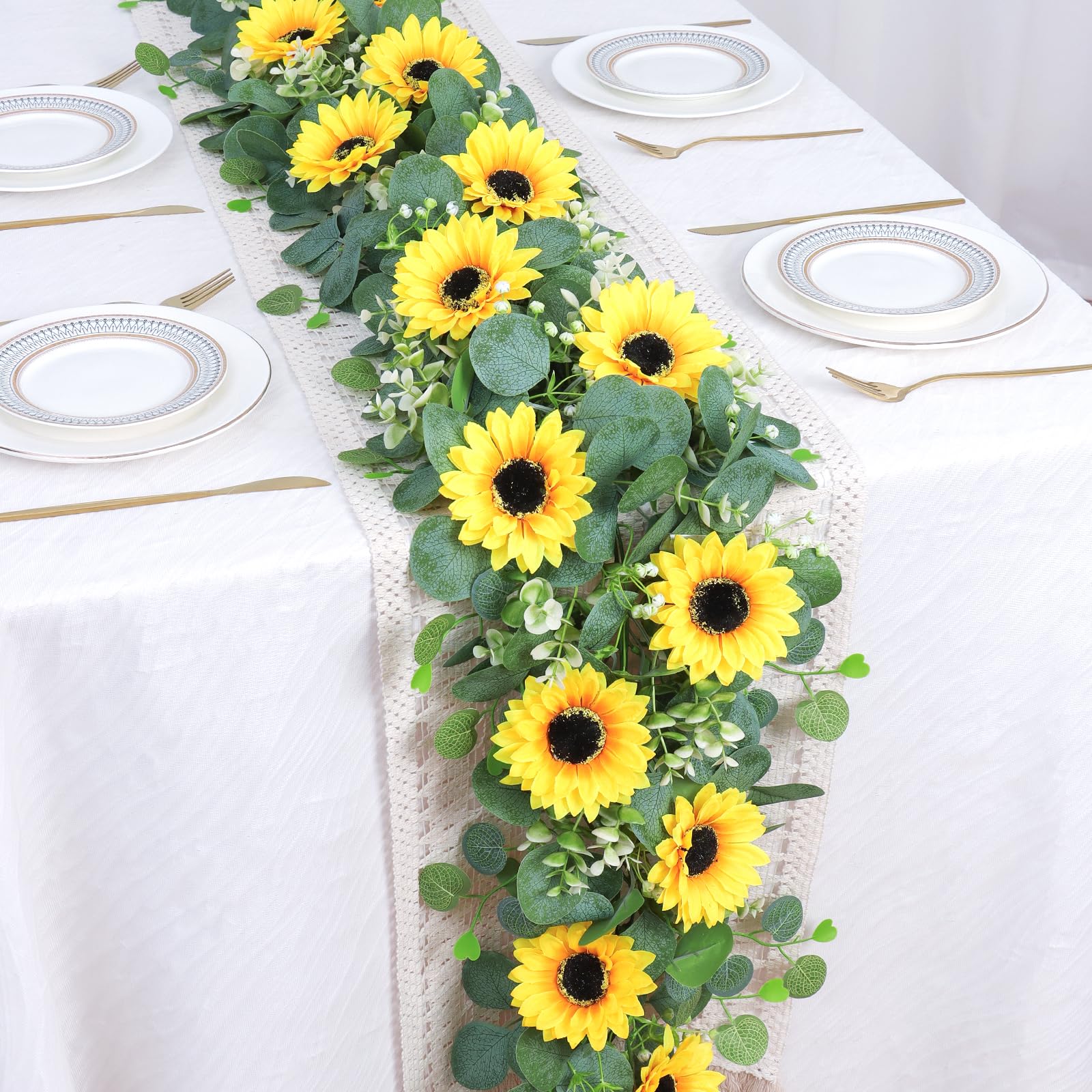 Künstliche Sonnenblumen-Girlande, 4 Packungen 1,8 m, Seiden-Sonnenblumen, Reben, hängende Blumen, Girlande mit grünen Blättern für Party, Babyparty, Geburtstag, Hochzeit, Raumdekoration (4