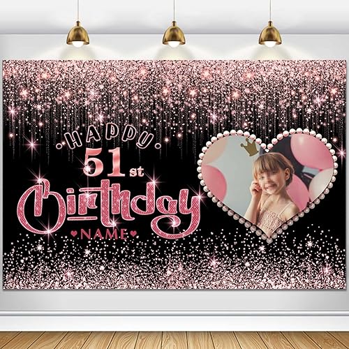 Vista 63 de Cartel personalizable de decoración de feliz cumpleaños número 49 de oro rosa – Personalización de gran tamaño fondo de fotos – Admite fotos