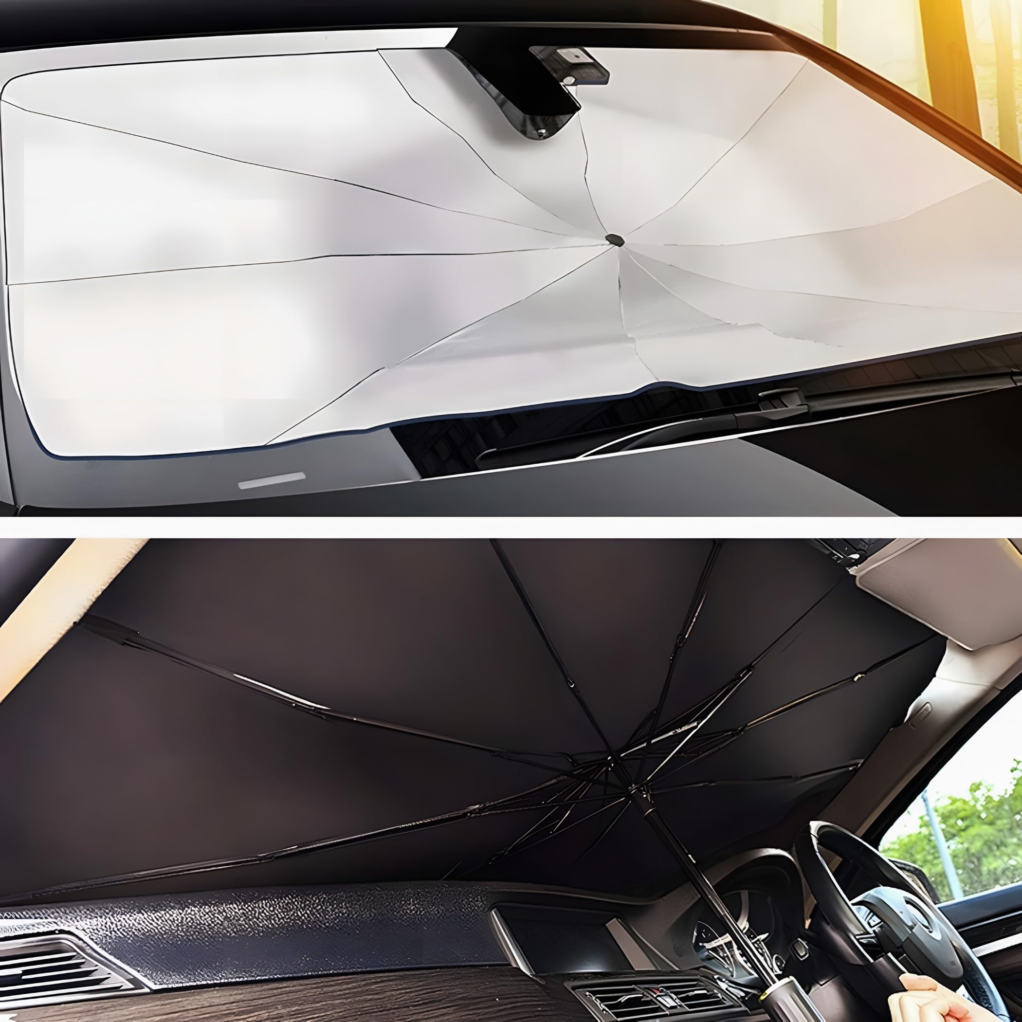 Retoo Parasol Coche 123x65 Cm, Parasol Plegable para Parabrisas, Protección Solar UV, Mango Flexible, Sombrilla Coche Delantera Universal para Interior
