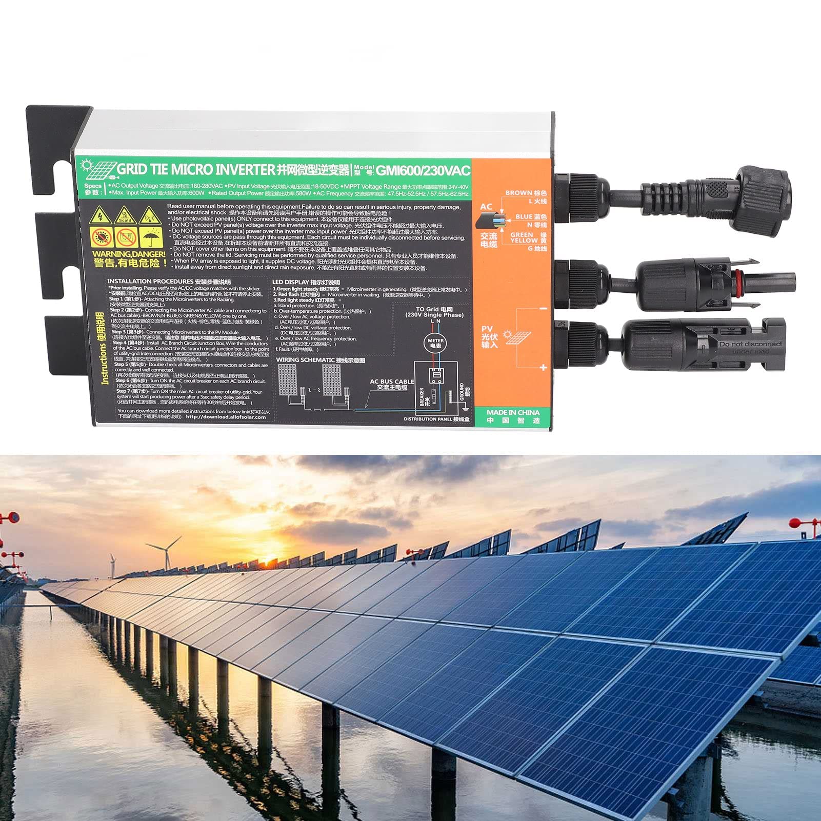 Alomejor Micro Inverter Solare 230V 600W IP55 Impermeabile MPPT Grid Tie Micro Inverter per Piccoli Impianti Solari