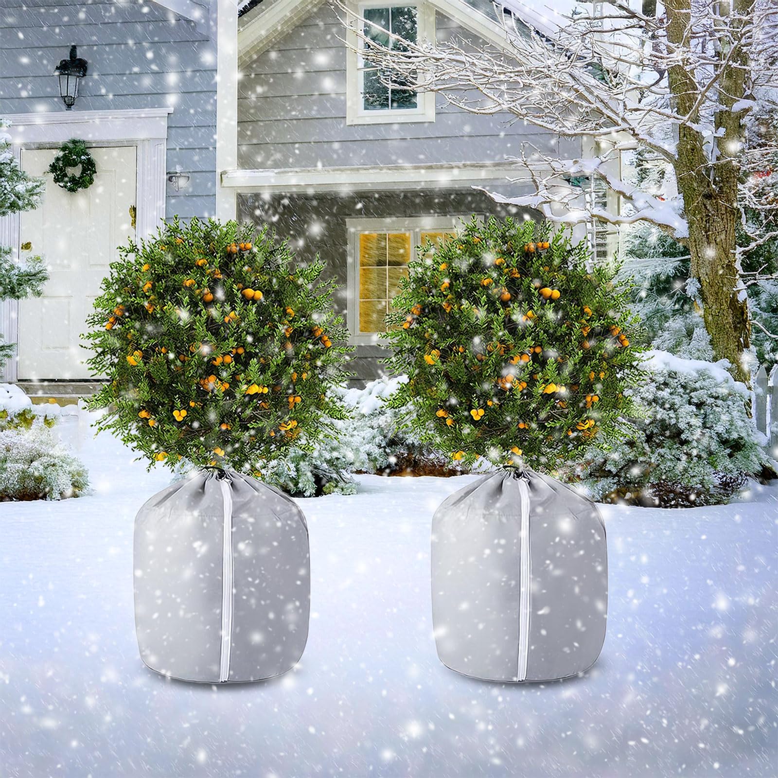 Protector térmico para macetas, 2 bolsas protectoras para plantas en macetas, con cremallera y cordón, protección de invierno para plantas en macetas, doble aislamiento para plantas y raíces