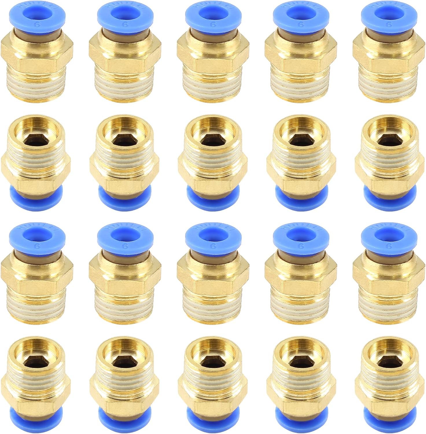 20 PCS Male Straight Push to Connect Fittings, 6mm Tube OD x 1/4” NPT Thread, Pneumatic Connectors Air Line Fittings