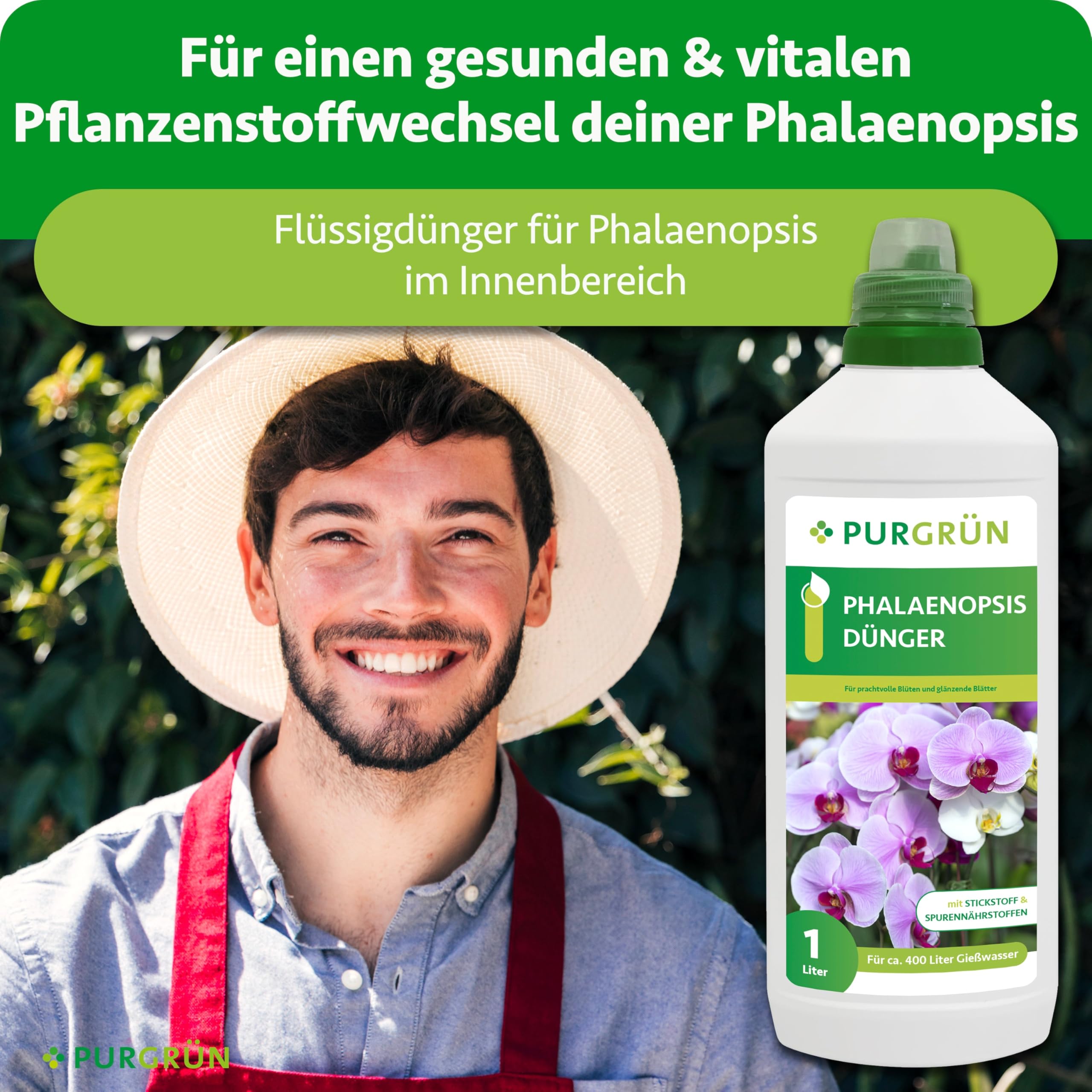 Phalaenopsis-Dünger 1 Liter – Leuchtende Blüten & glänzende Blätter – Schnelle Wirkung mit Spurennährstoffen – Erhöhte Widerstandskraft durch Kalium – Für ca. 400 Liter Gießwasser