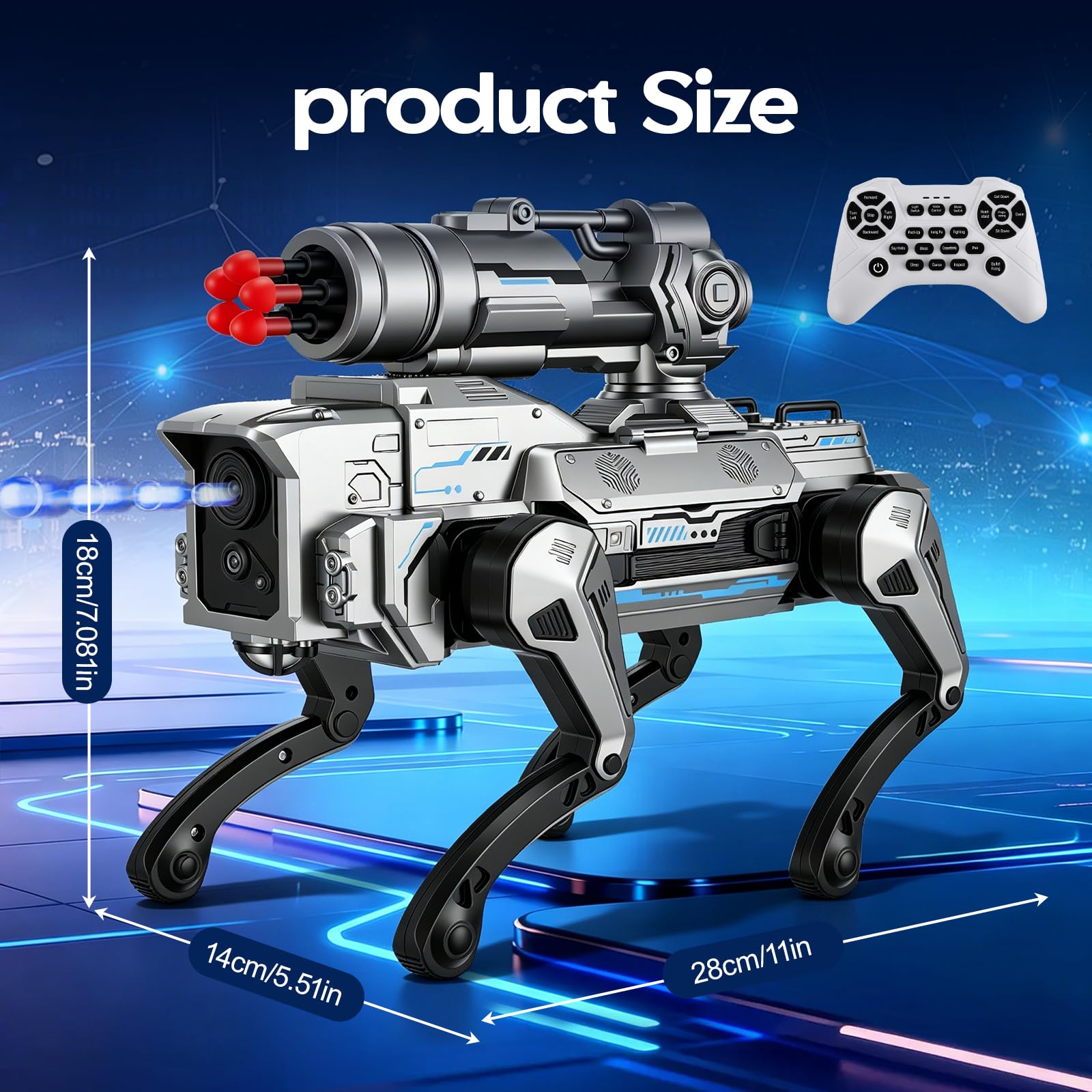 Chien Robot Télécommandé pour Enfants de 3 à 12 Ans, Chien Robot Intelligent avec Lanceur de Munitions Souples, Programmable, Danse, Musique, Interactif, Jouet Garçon Fille