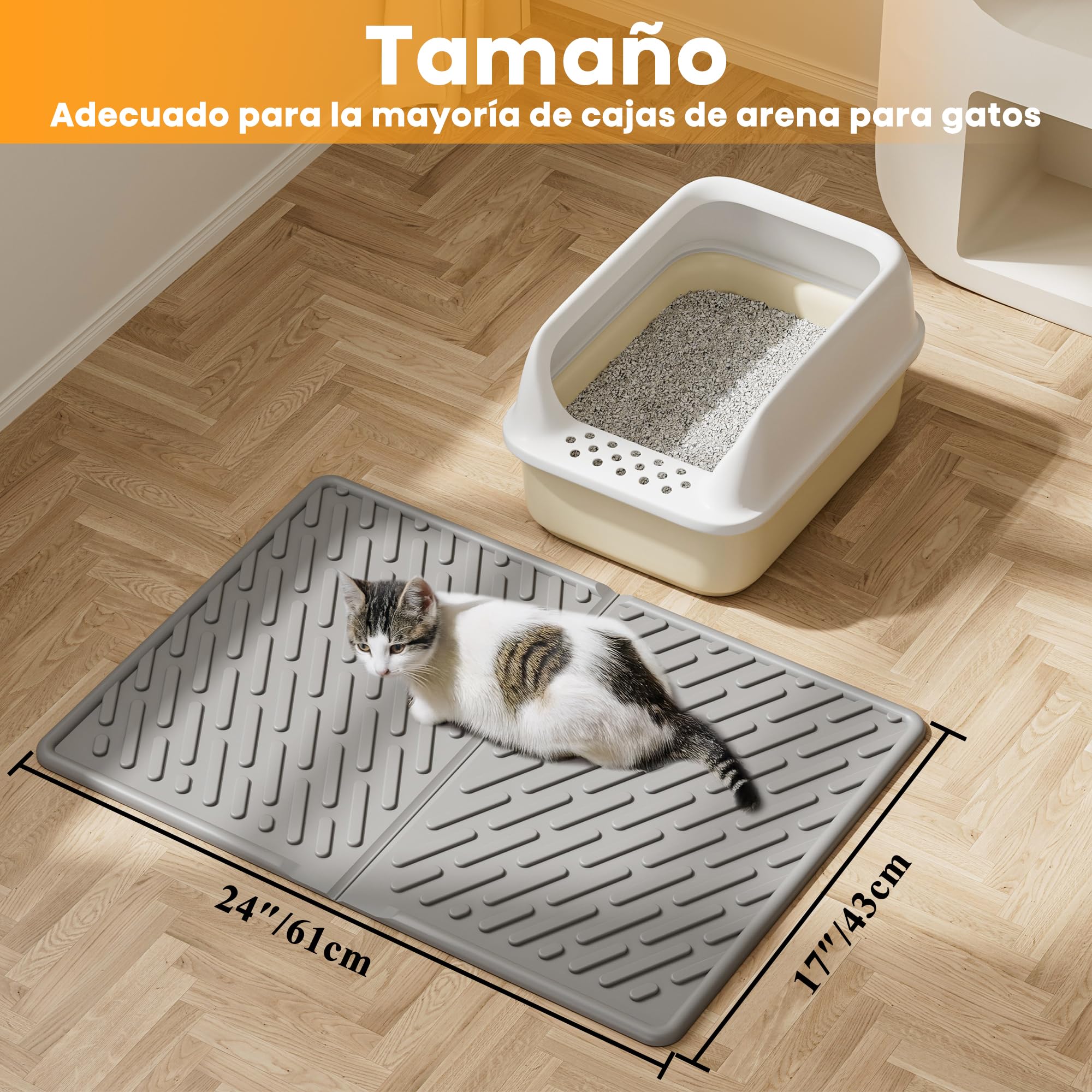 Pieviev Alfombra Gatos Arenero, 61x43cm Alfombrilla Arenero Gato de EVA, Esterilla Lavable para Caja de Arena - Recolección Eficiente, Gris