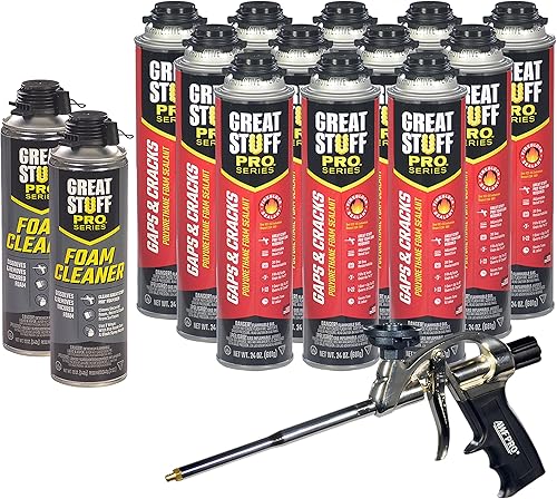 GREAT STUFF PRO Huecos y grietas - Sellador de aislamiento de espuma Fireblock de 24 onzas, paquete de 12. Celda cerrada, espuma de pulverización