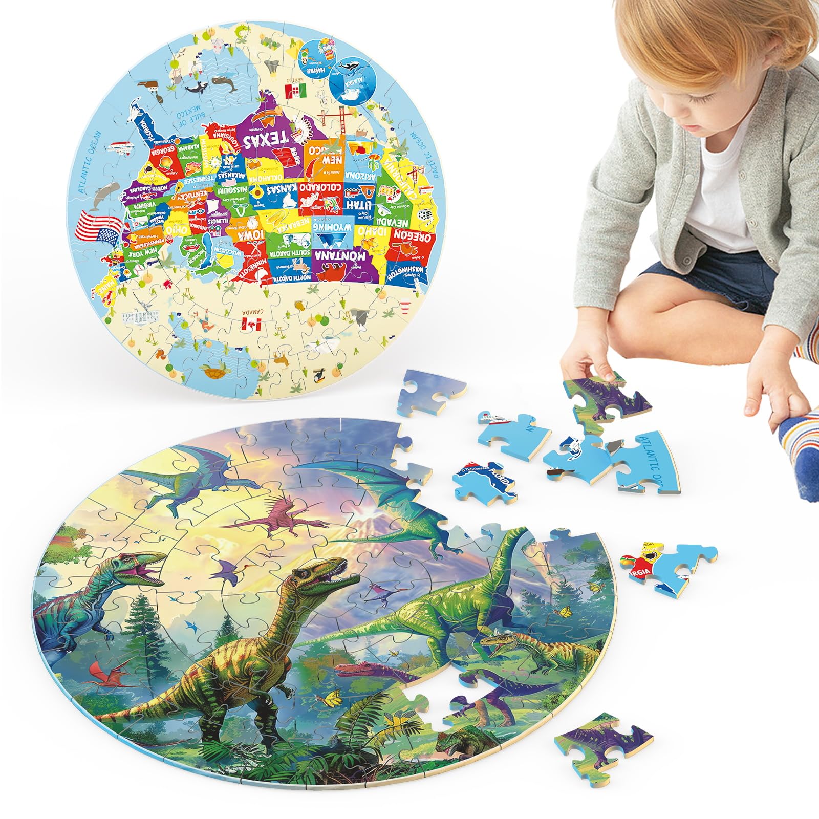 Puzzles for Kids Ages 4-8, 70Pcs Large Dinosaur Jigsaw Floor Puzzle, Educational Learning Toy Gifts for Boys Girls Ages 3 4 5 6 7 8
