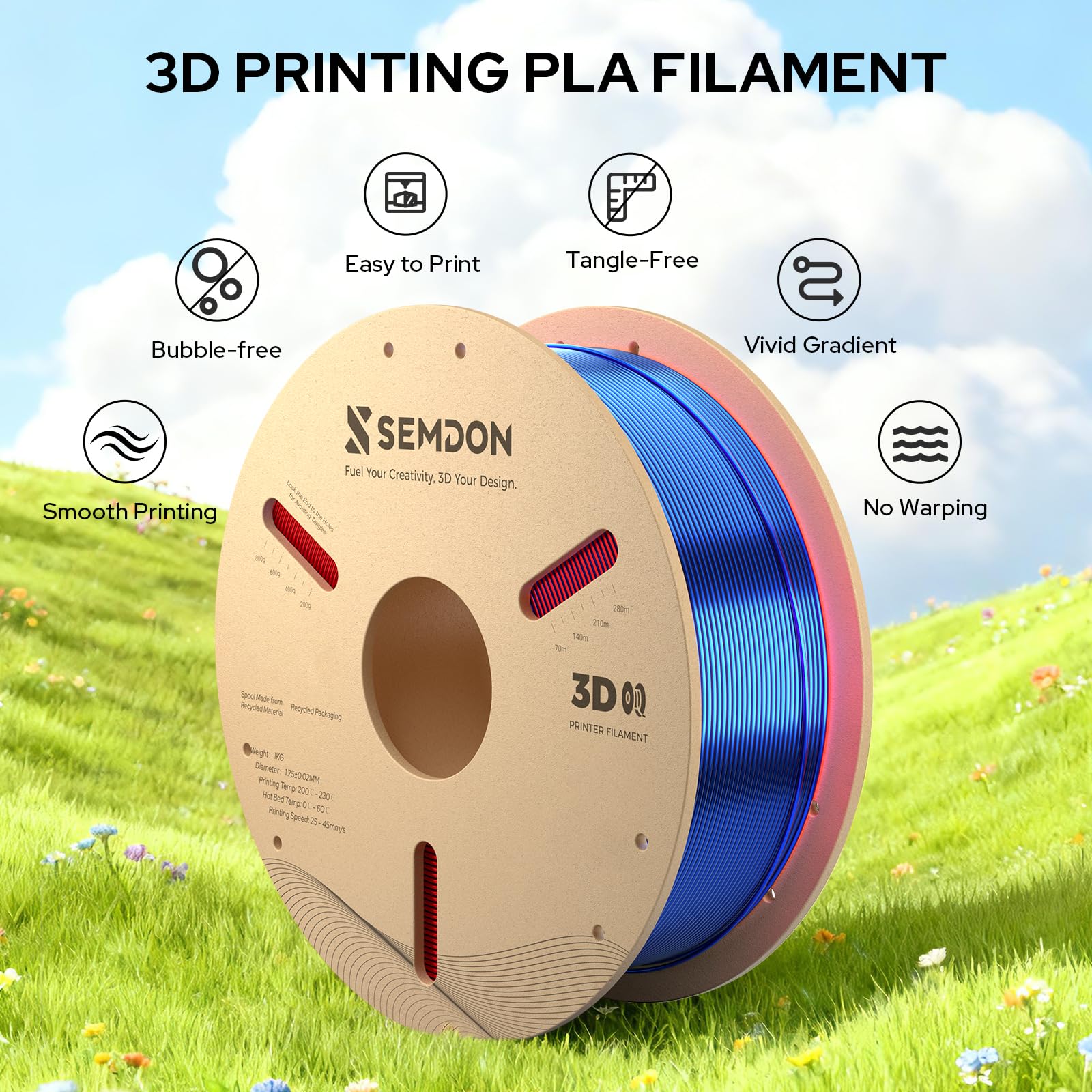 Gradient Silk PLA Filament - Red/Blue/Green -6