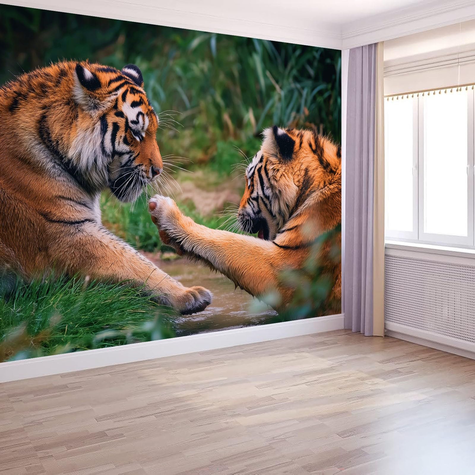 Panoramiczna Fotografia Natura Fotografia Fotografia Muralna, Las Tygrys Włóknina ścienna, 300 x 210 cm (szer. x wys.) Fresk do salonu Dekoracja restauracji do pokoju dziecięcego