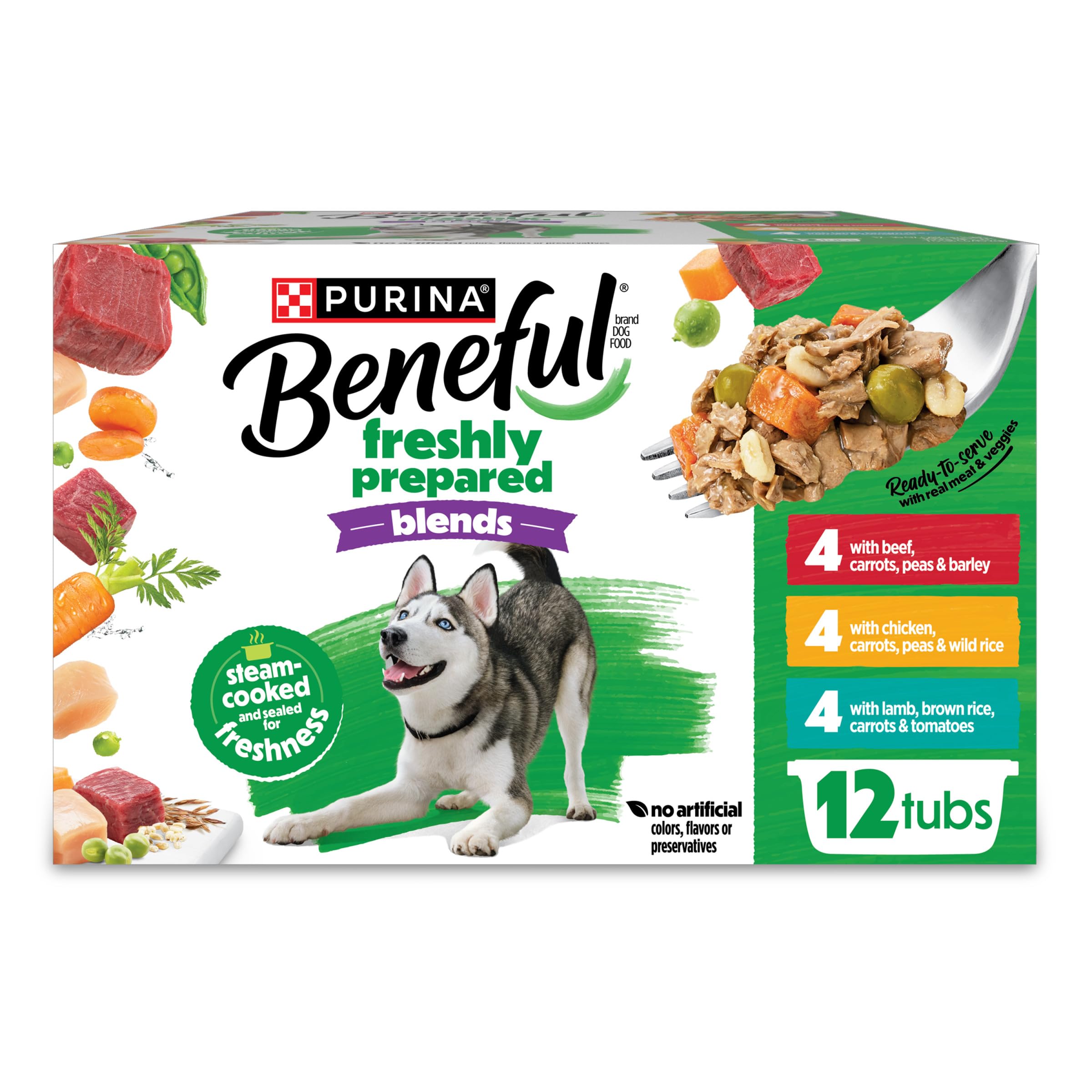 Purina Beneful Freshly Prepared Blends Wet Dog Food Variety Pack with Beef, Chicken, or Lamb Dog Food - (Pack of 12) 10 oz. Tubs