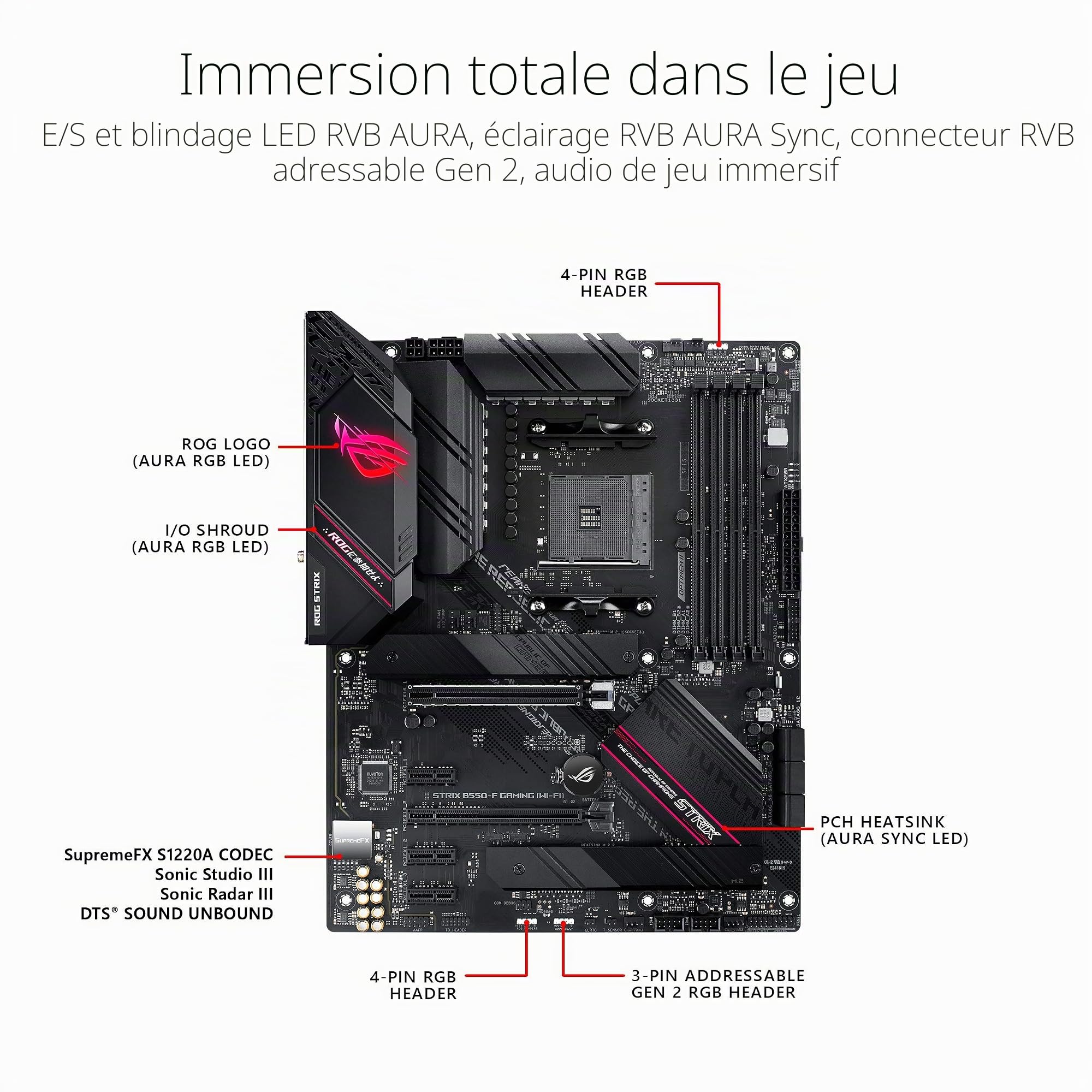 ASUS ROG Strix B550-F Gaming Carte mère AMD AM4 ATX avec WiFi 6, PCIe 4.0, LAN 2,5 Go, HDMI 2.1, Aura Sync