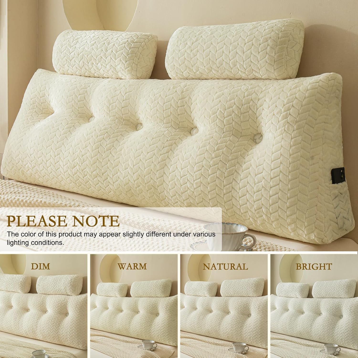 YOUR MOON Wedge Headboard Pillow King with 2 Pack Neck Roll Pillows, Triangular Wedge Backrest Pillow Headboard for Bed,Daybed,and Lounging, Large Bed Bolster Pillows,Off White