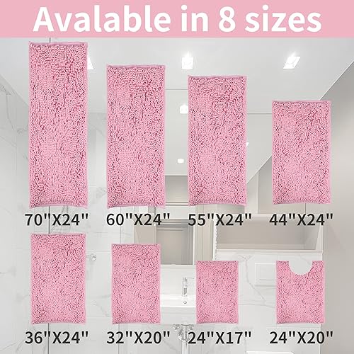 Miniatura 7 de Alfombras rosadas para el baño, felpilla antideslizante, extra suave y absorbente, alfombra para ducha, lavable a máquina, de secado rápido (rosa,