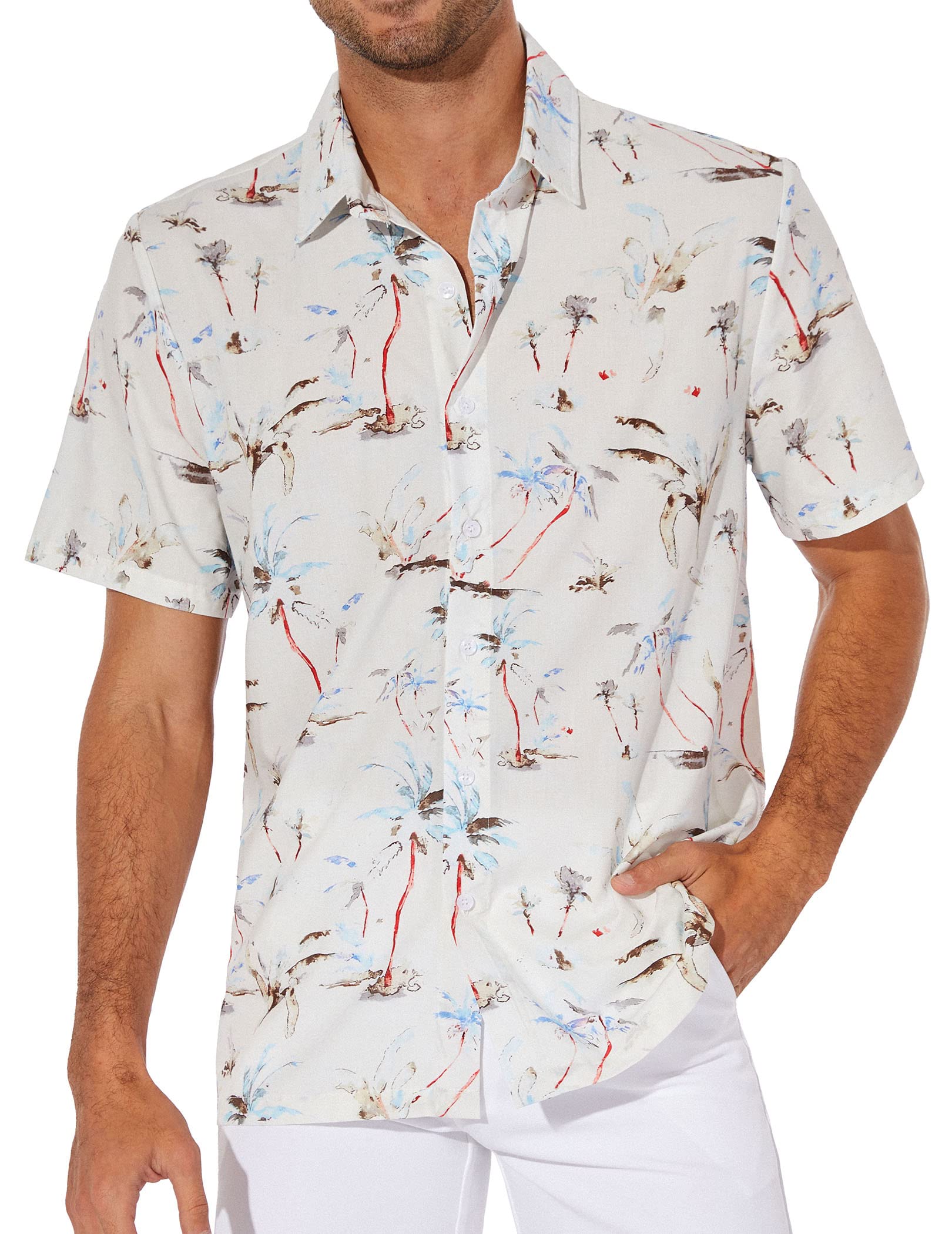ZAFULMen's Hawaiian Shirt Cotton Short Sleeve Button Down Summer Tropical Beach Shirts
