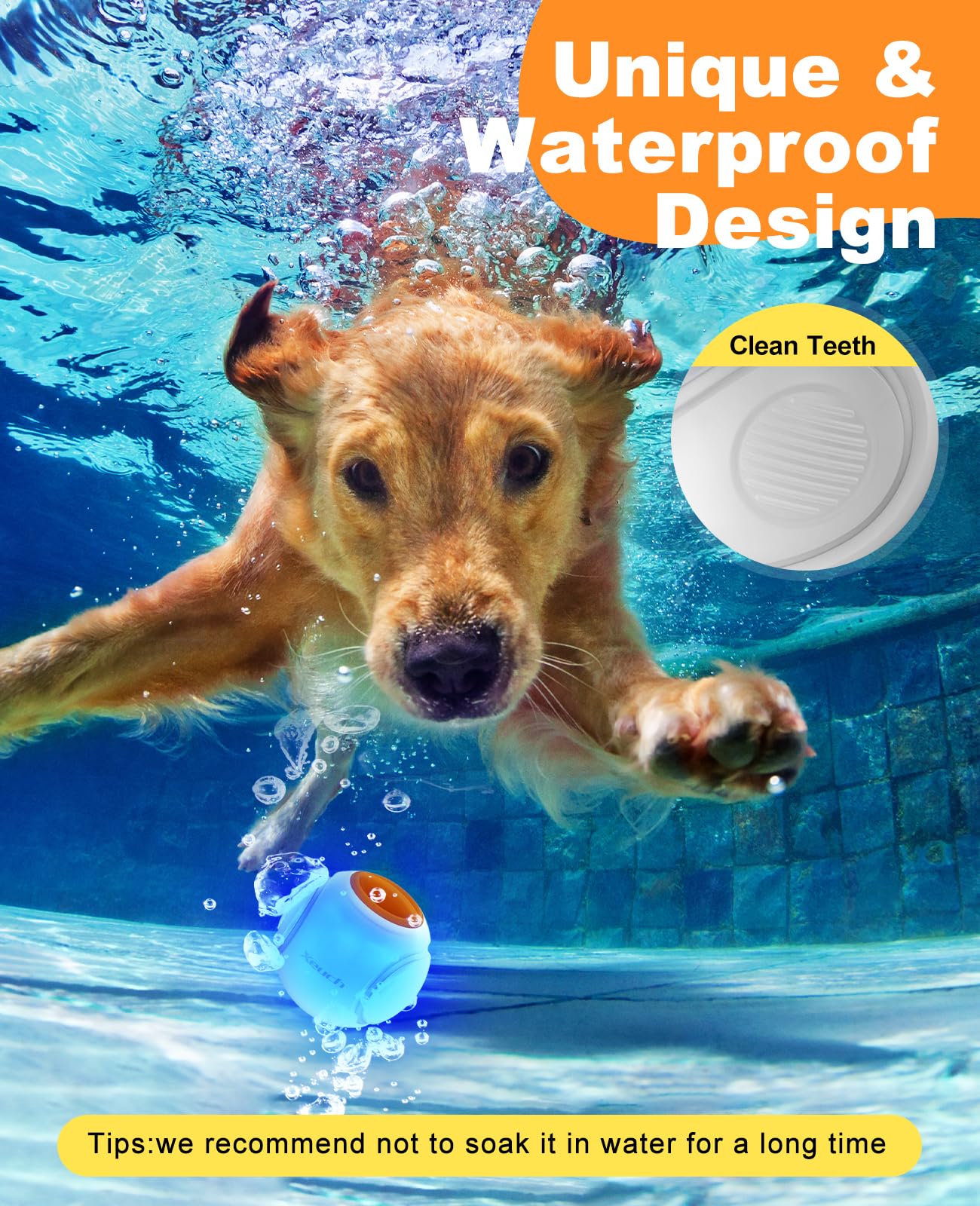 Xeuch Bola LED recargable para perro, juguetes interactivos iluminados para perros, bola de búsqueda duradera activada por rebote, resistente al agua, goma natural, aroma único, 2.5 pulgadas, para