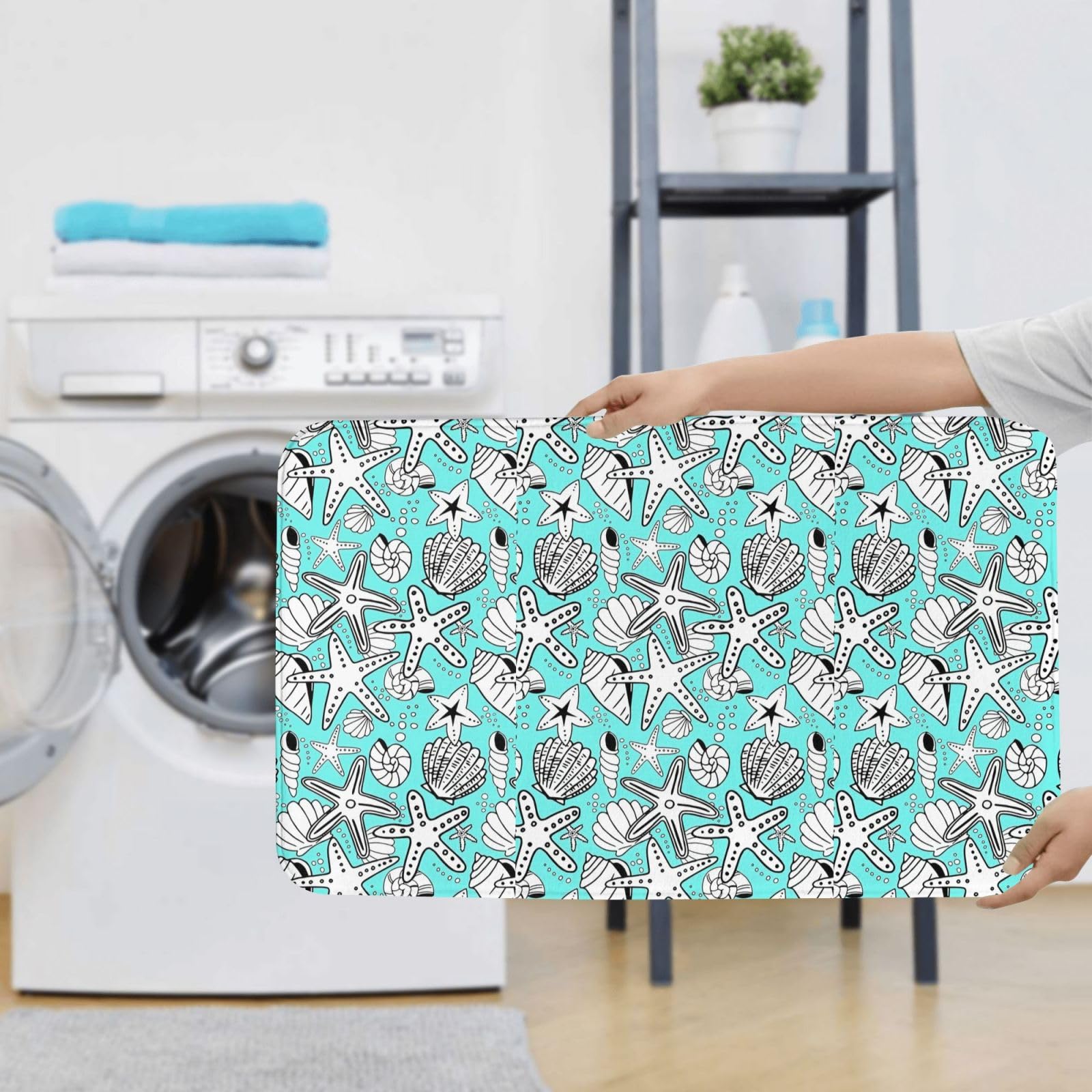 BREAUX Magnifique tapis de sol antidérapant imprimé étoiles de mer, tapis de bain antidérapant pour salle de bain, tapis de douche 3 pièces