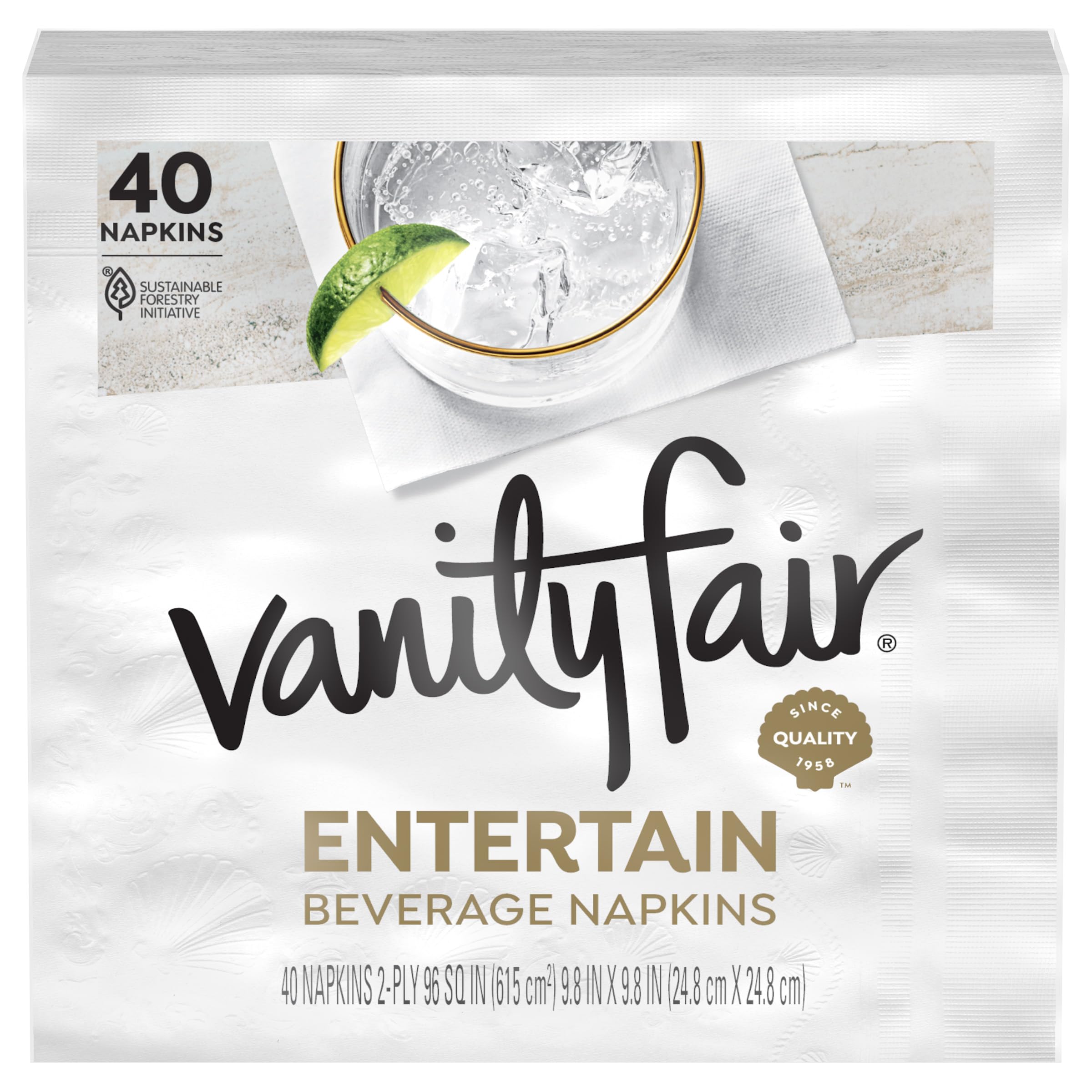 Vanity Fair Entertain Servilletas para bebidas, 480 unidades, servilletas de papel de cóctel, 12 paquetes de 40 servilletas