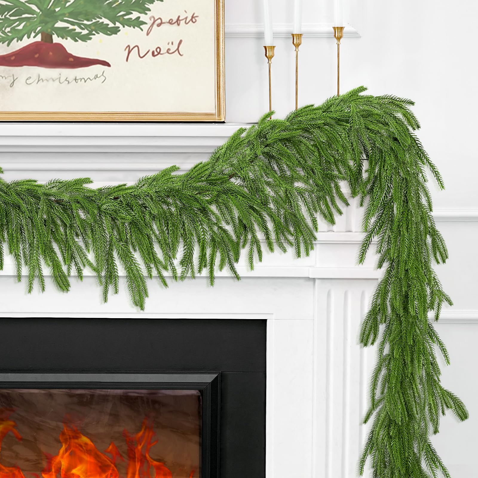 1Pcs 9FT Christmas Norfolk Pine Garland,Realistic Cedar Garland Artificial Pine Cypress Vines,Greenery Garlands for Holiday Xmas Indoor Mantle Decor