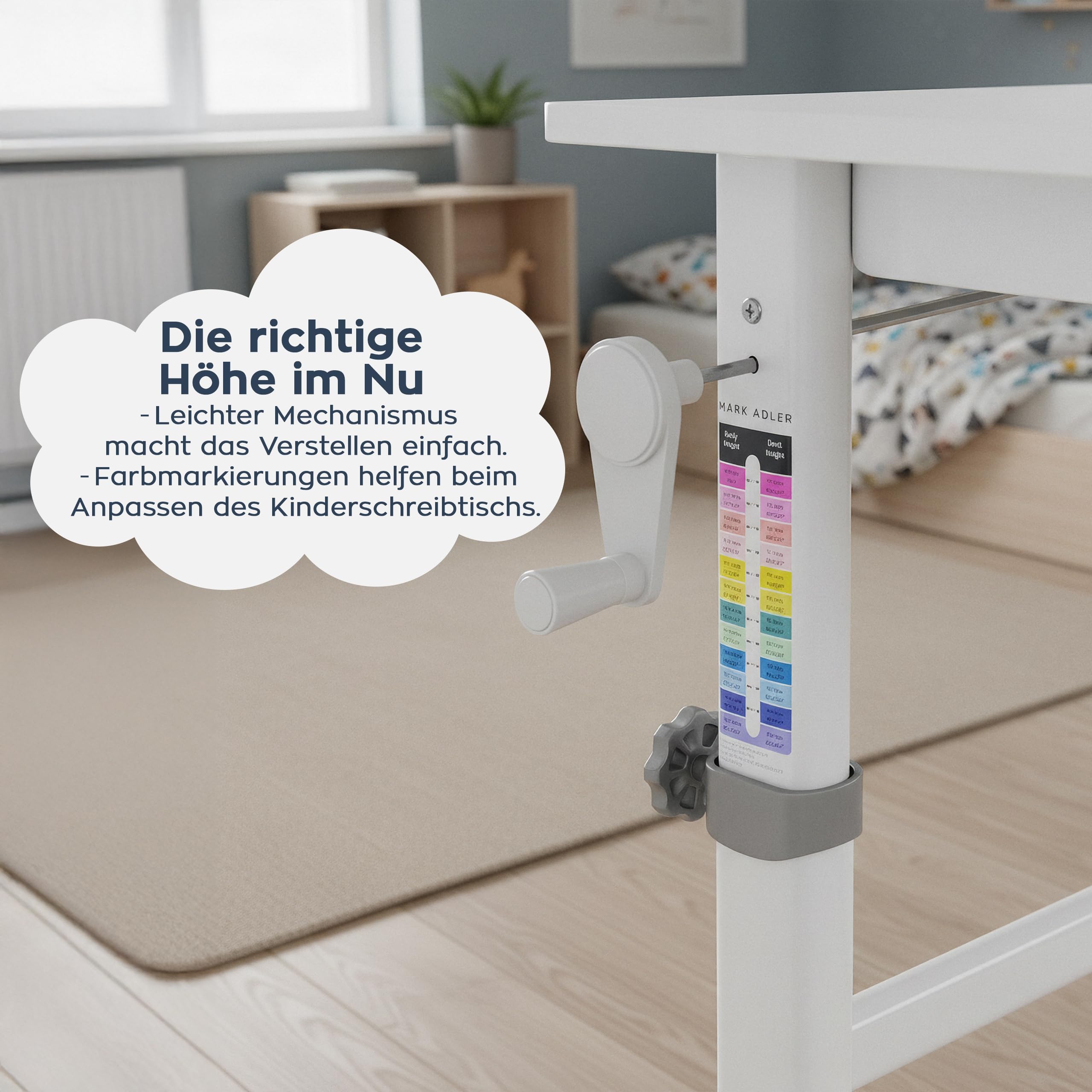 TULANO Mark Adler Study 5.0 Wood – Schreibtisch Kinder ab 6 Jahren höhenverstellbar – Ergonomischer Kinderschreibtisch neigbar mit mitwachsender Funktion, Schublade & Buchstütze – 90 x 60 cm – Eiche