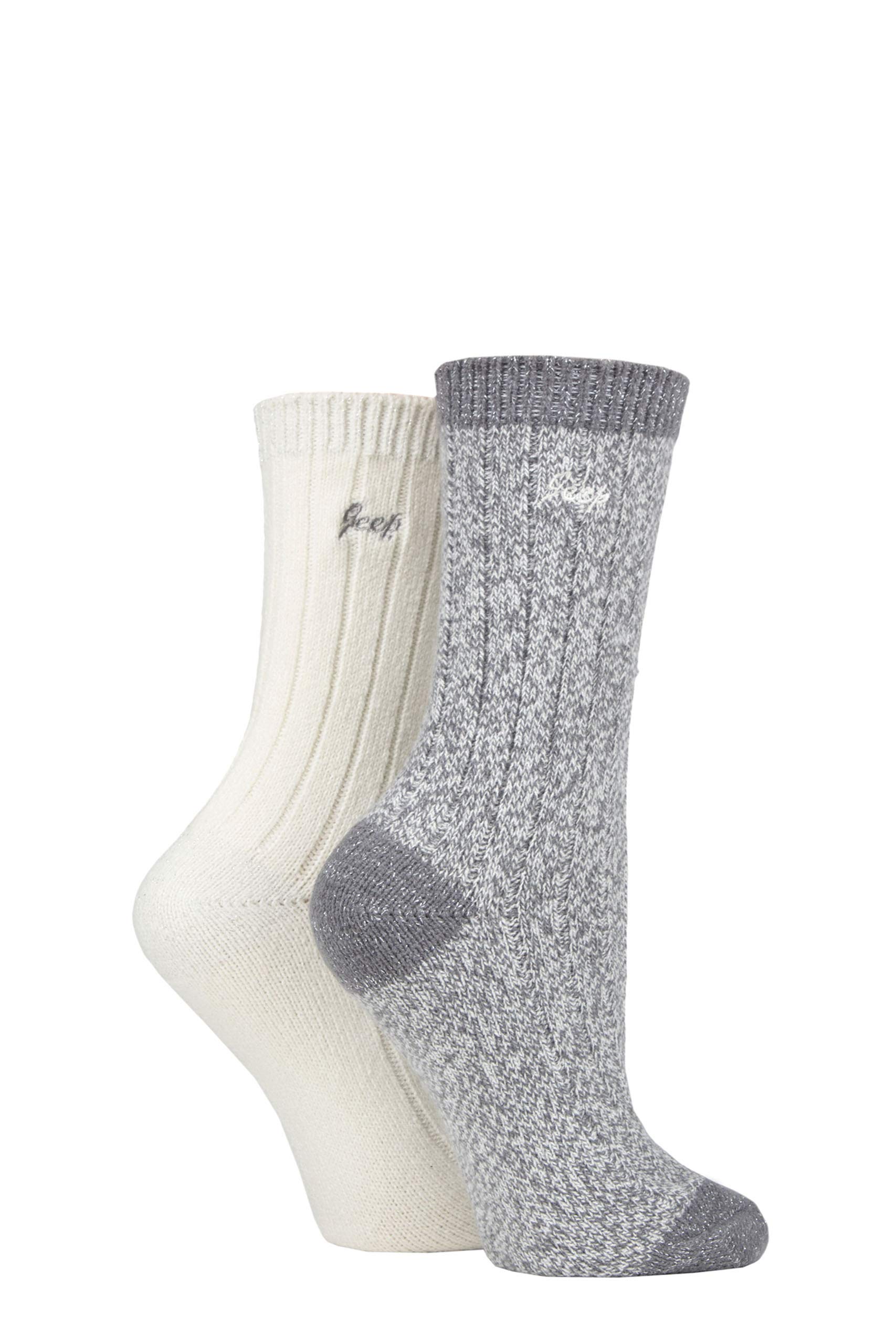 Jeep Women's Slate / Cream Super Soft Ribbed Boot Socks Pack Of 2 Slate/Cream 4-8