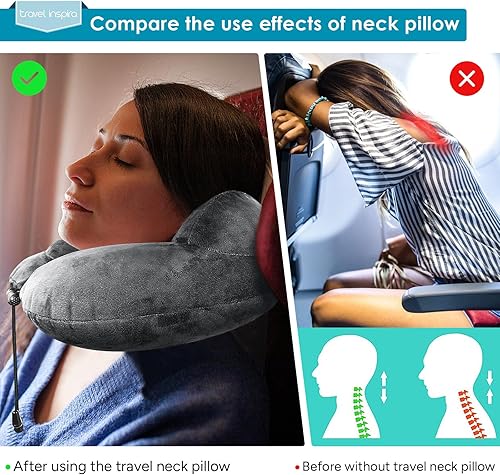 Miniatura 9 de travel inspira Almohada de viaje inflable Cuello inflable Soporte de avión portátil lavable Accesorios para dormir Cómodo cordón ajustable