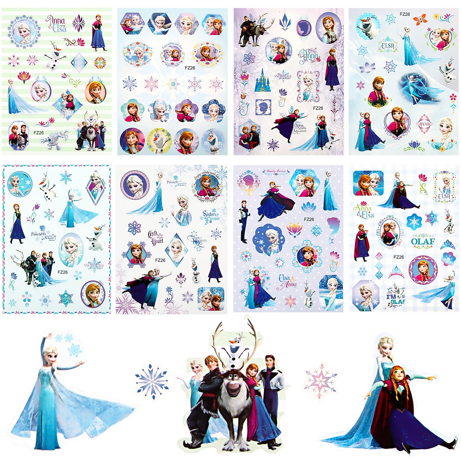 Powmag Kinder Aufkleber Mädchen - 8 Blätter Elsa Sticker, Eiskönigin, Wasserfester Vinyl für Laptop, Scrapbook, Skateboard