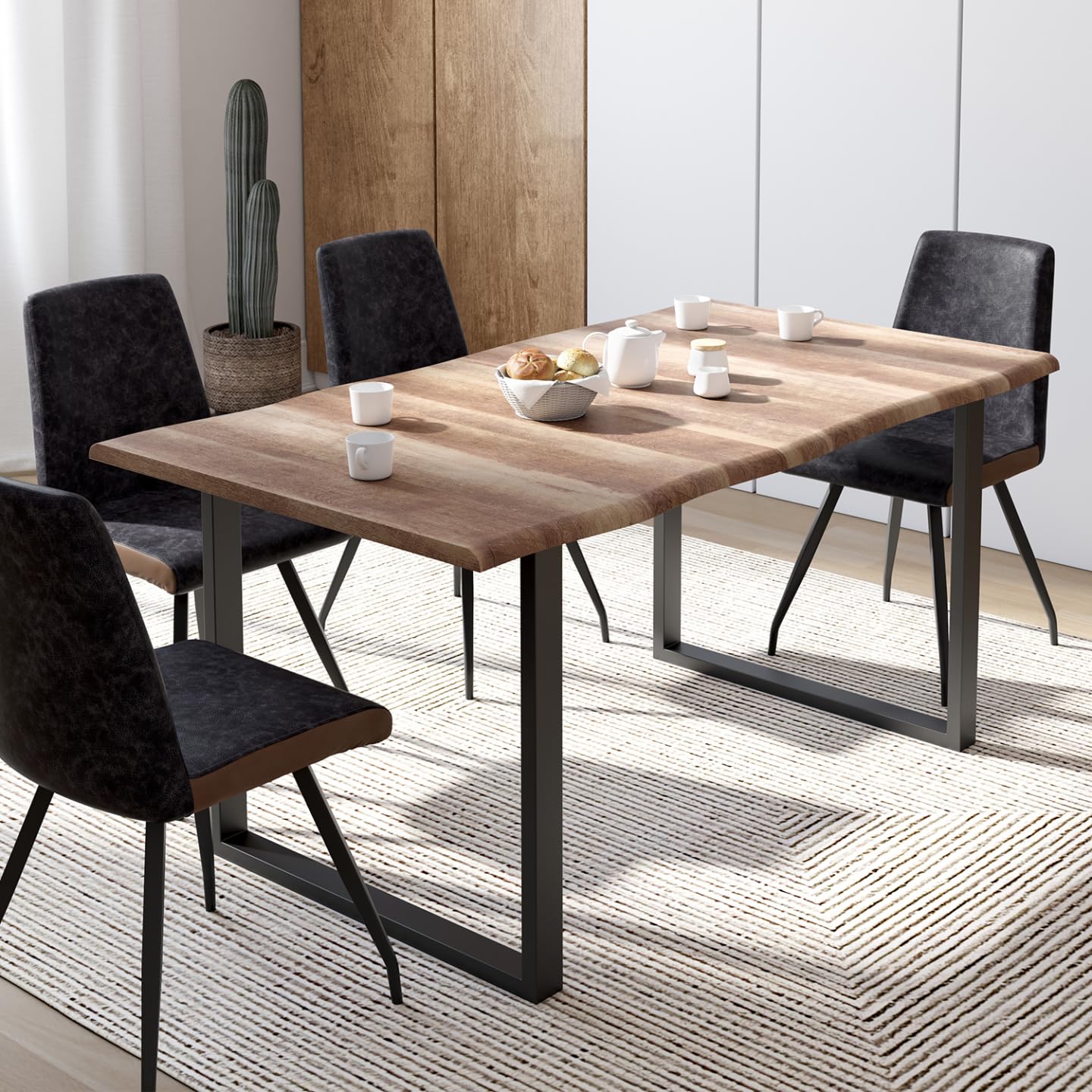 IDMarket - Mesa de comedor rectangular Dakota con 6 personas, patas en forma de U, diseño industrial 160 cm